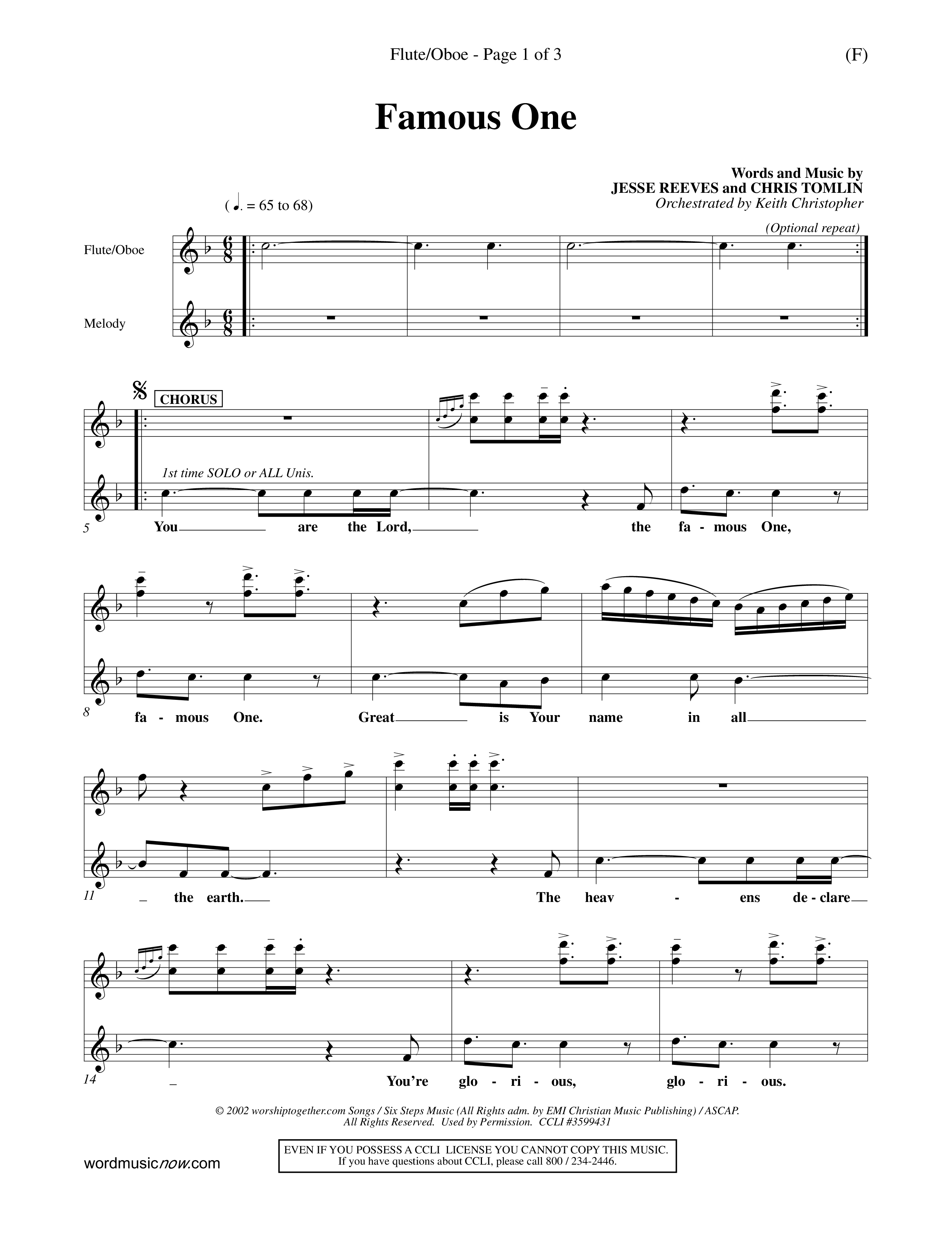 Famous One (Choral Anthem SATB) Flute/Oboe (Word Music Choral / Orch. Keith Christopher)