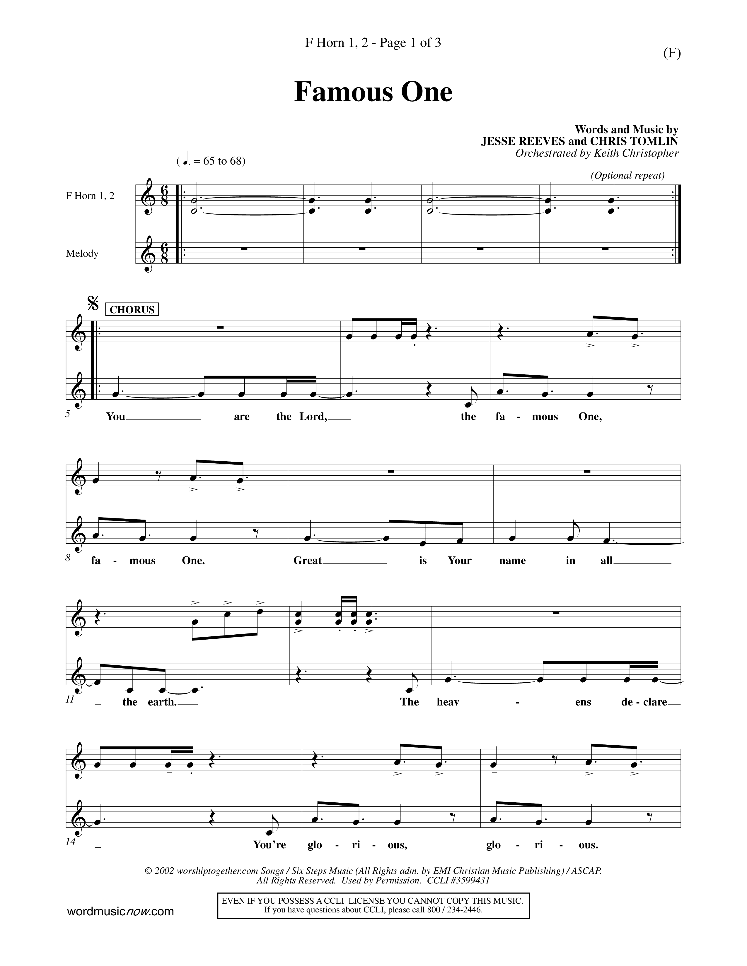 Famous One (Choral Anthem SATB) French Horn (Word Music Choral / Orch. Keith Christopher)