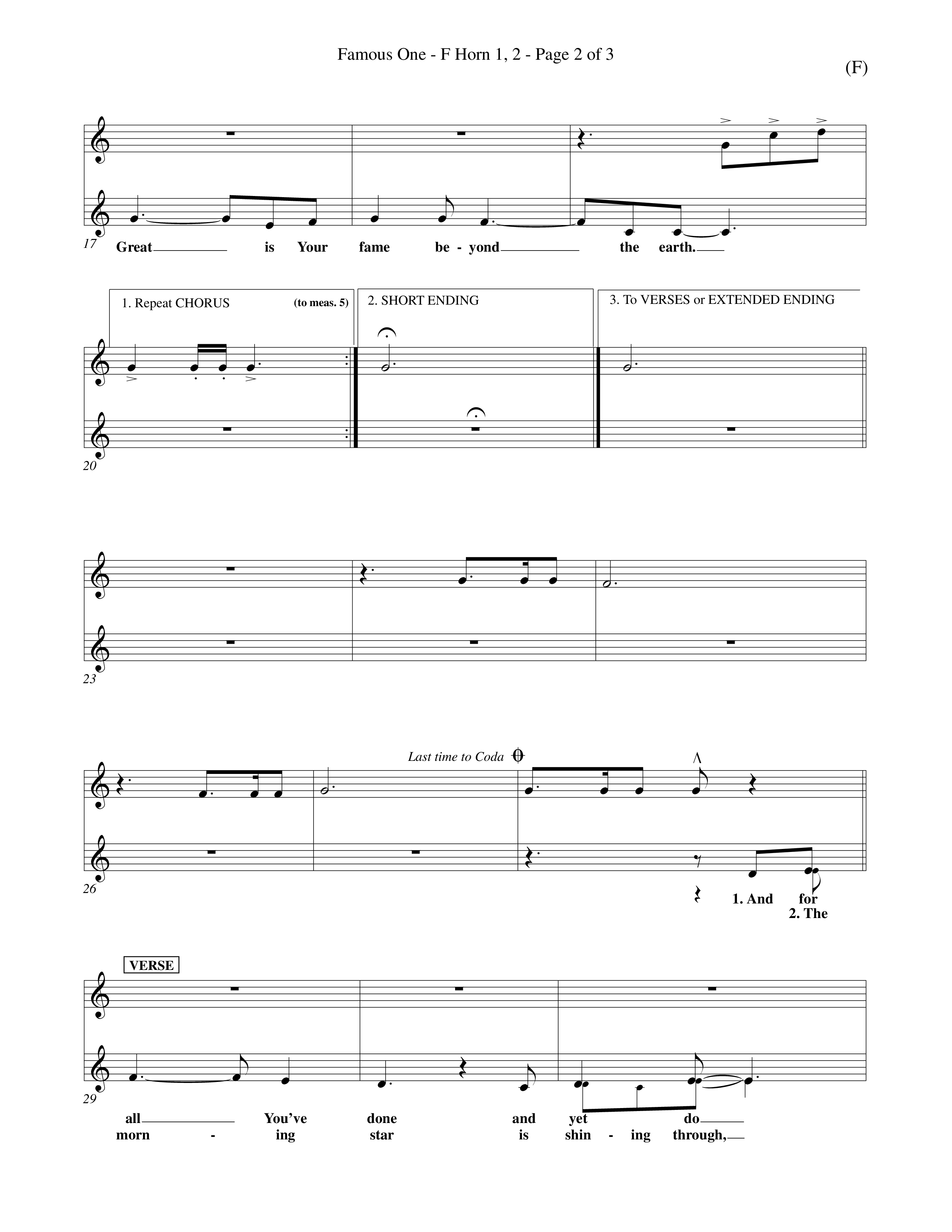 Famous One (Choral Anthem SATB) French Horn (Word Music Choral / Orch. Keith Christopher)