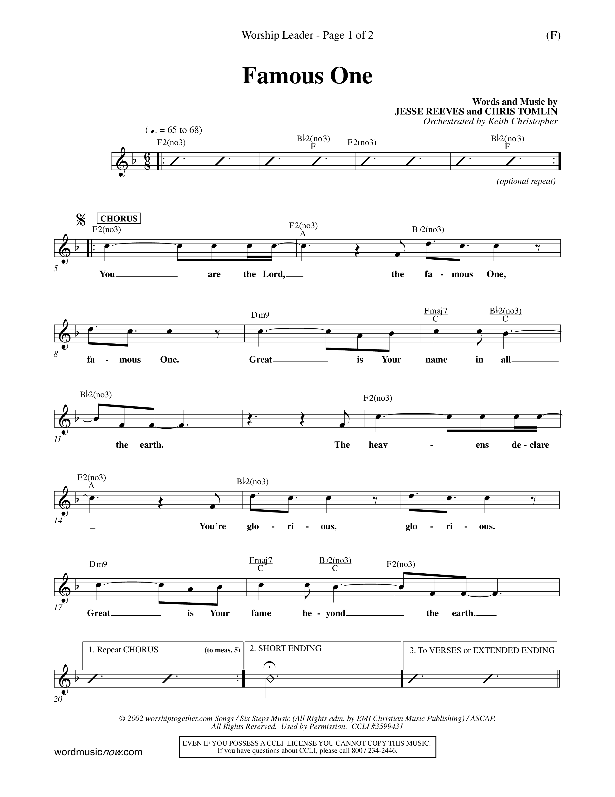 Famous One (Choral Anthem SATB) Lead Sheet (Mel) (Word Music Choral / Orch. Keith Christopher)