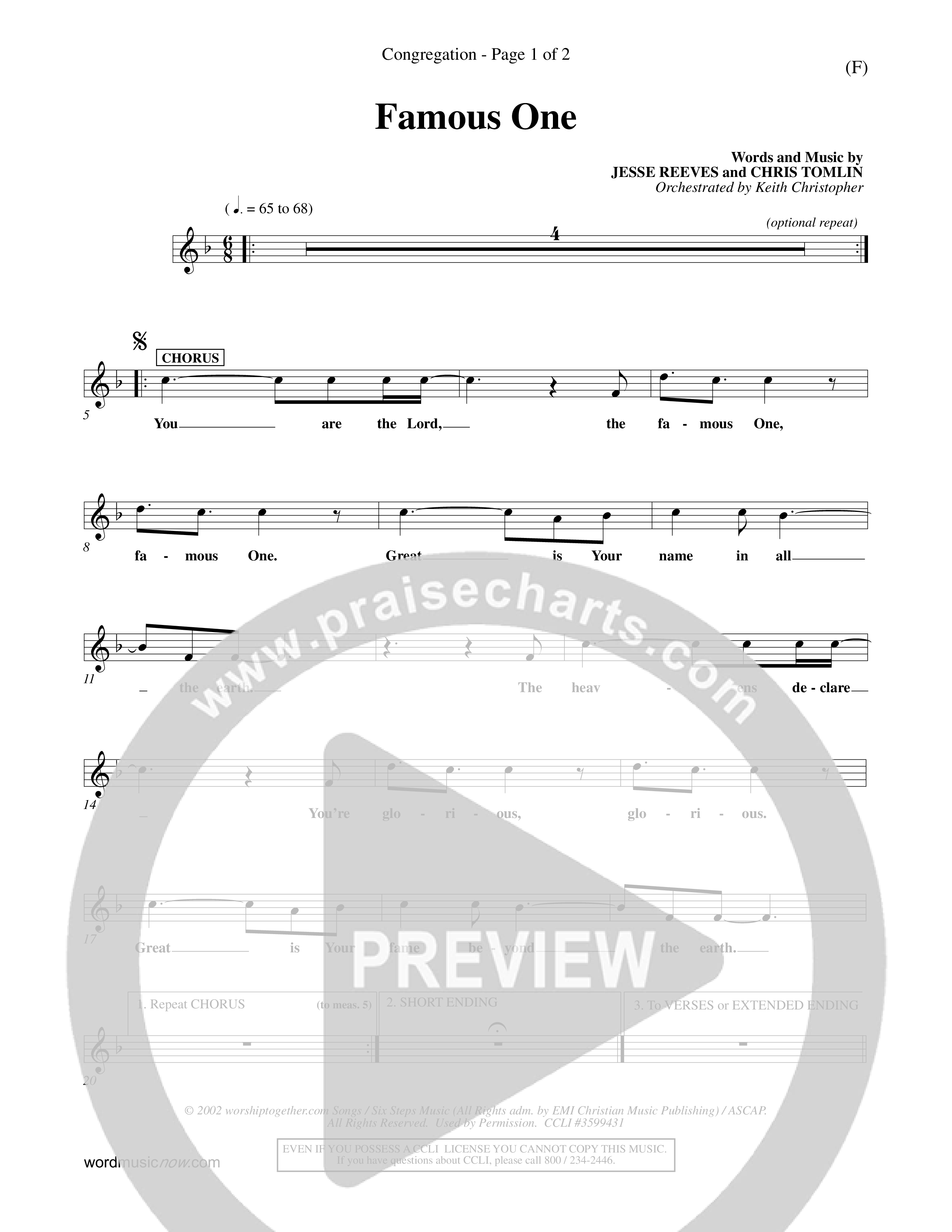 Famous One (Choral Anthem SATB) Lead Sheet (Mel) (Word Music Choral / Orch. Keith Christopher)