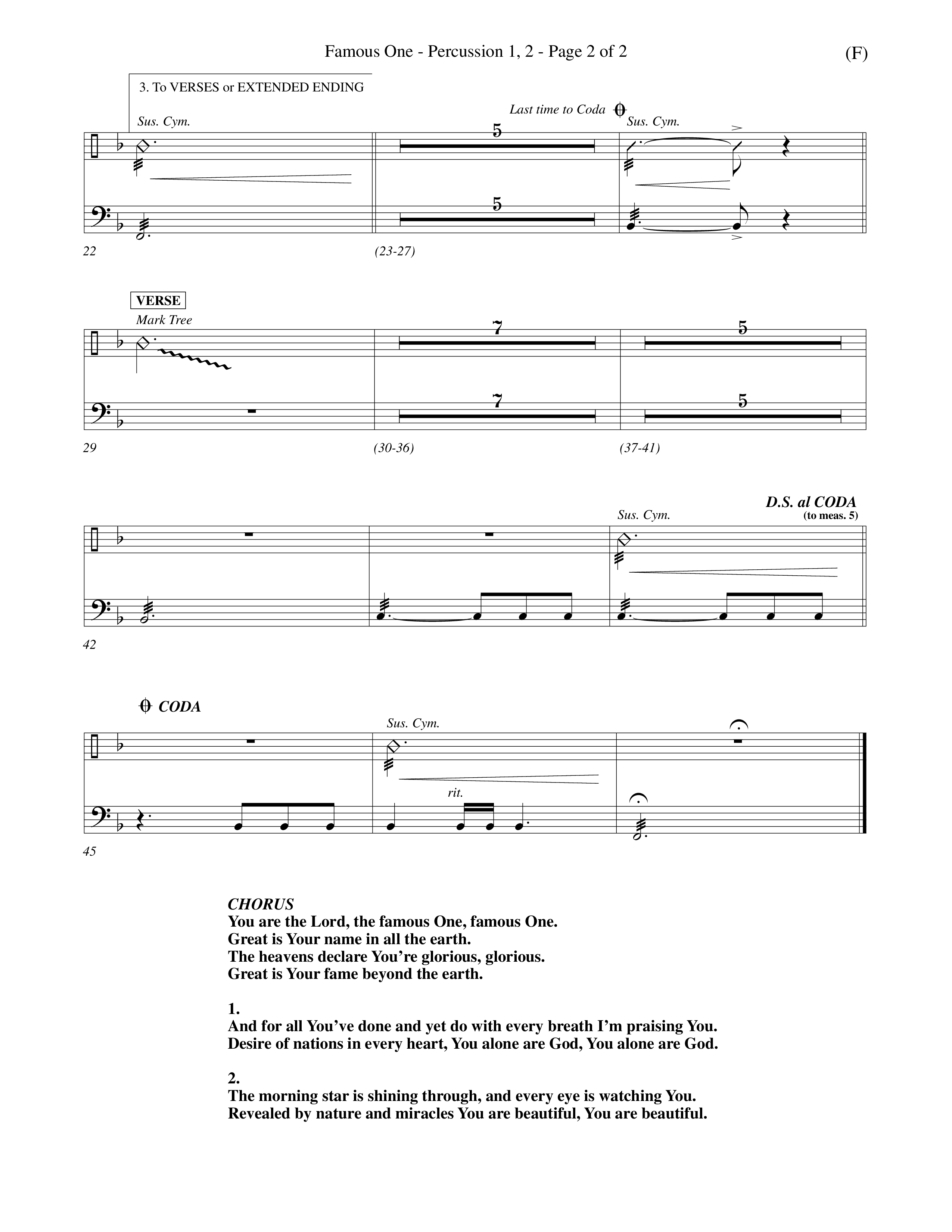 Famous One (Choral Anthem SATB) Percussion 1/2 (Word Music Choral / Orch. Keith Christopher)