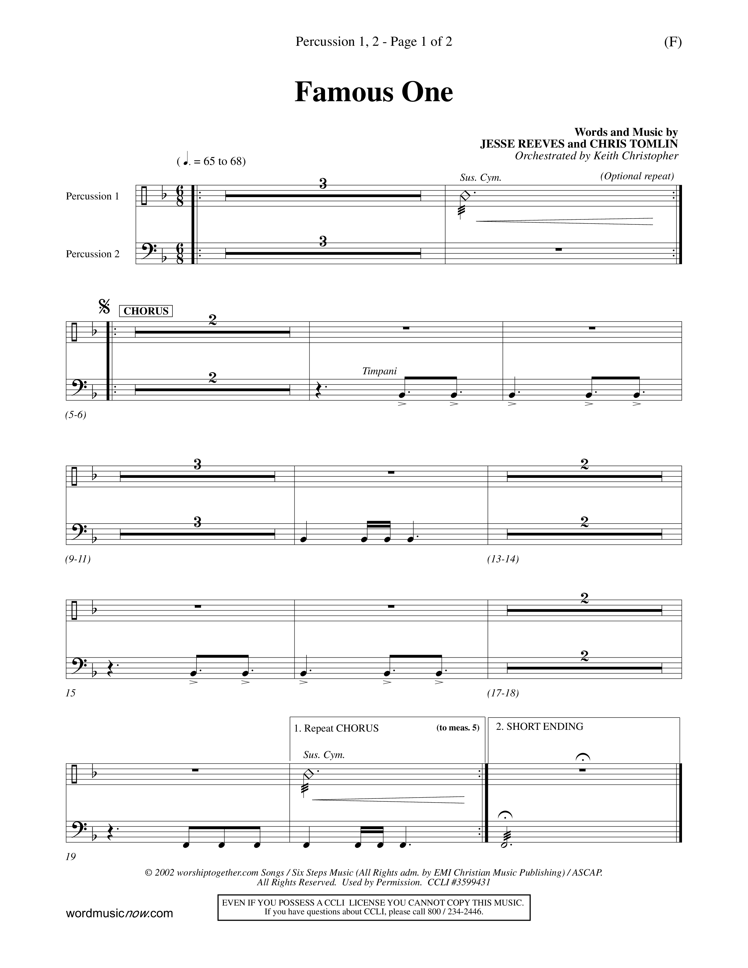 Famous One (Choral Anthem SATB) Percussion 1/2 (Word Music Choral / Orch. Keith Christopher)