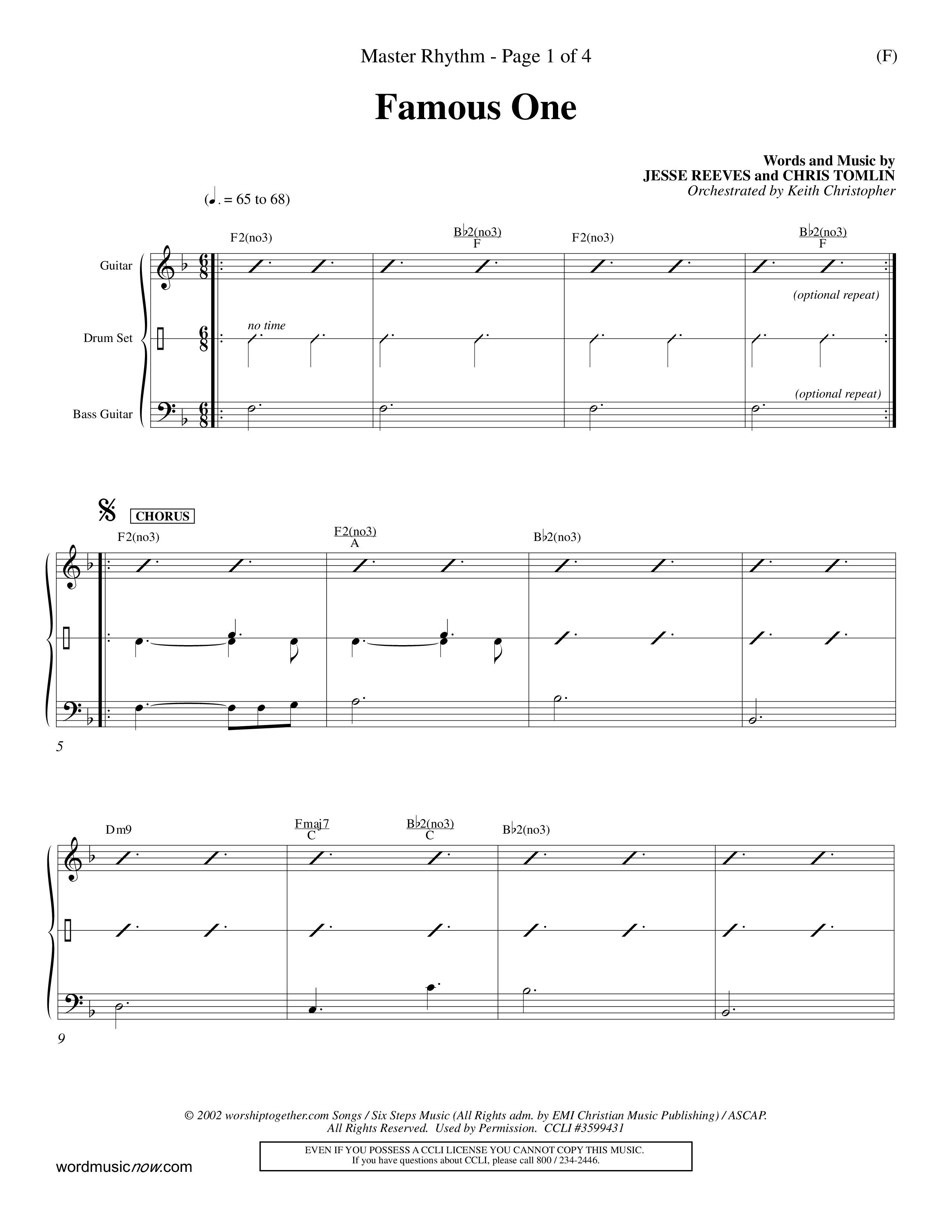 Famous One (Choral Anthem SATB) Rhythm Chart (Word Music Choral / Orch. Keith Christopher)