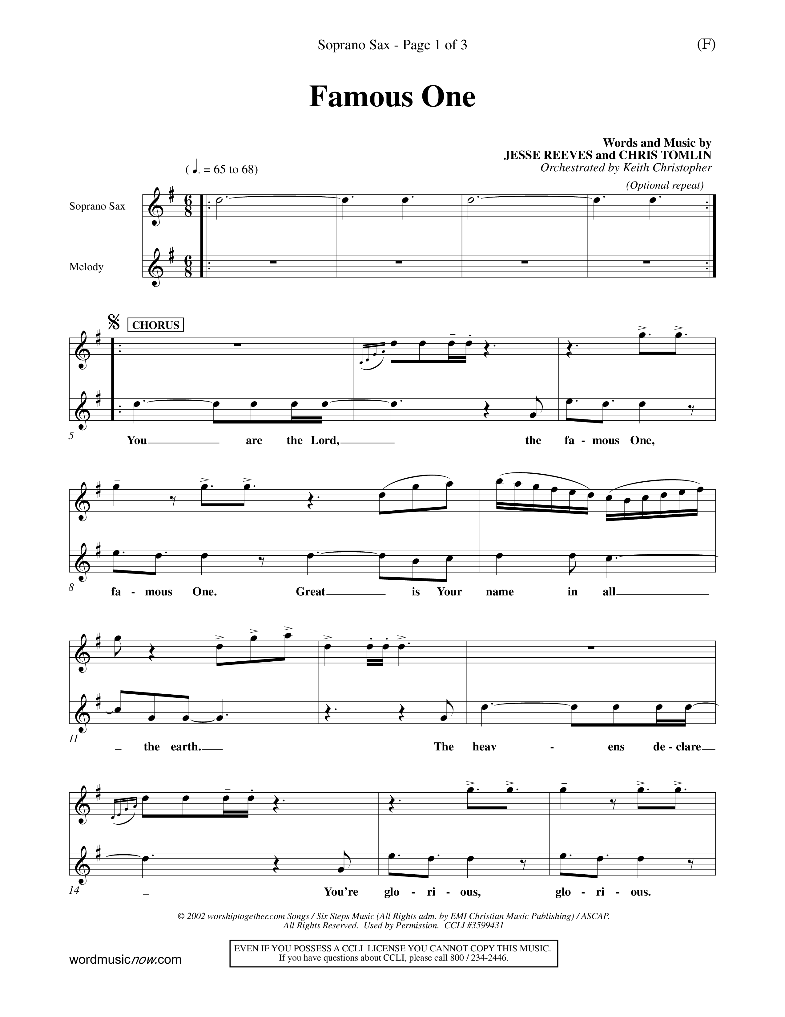 Famous One (Choral Anthem SATB) Saxophone (Word Music Choral / Orch. Keith Christopher)