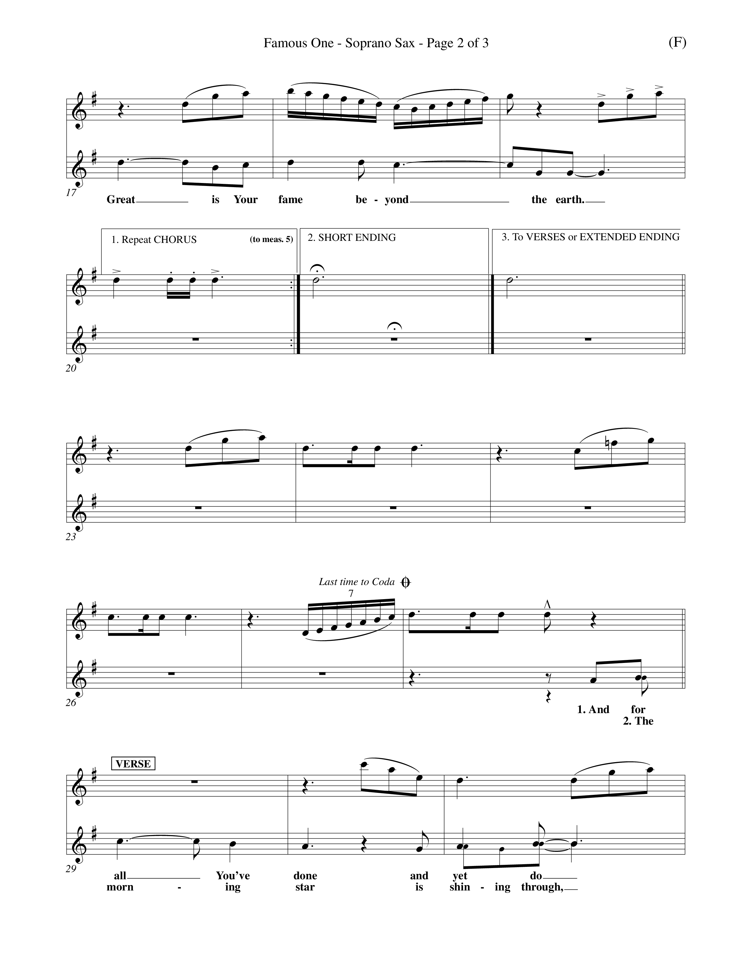 Famous One (Choral Anthem SATB) Saxophone (Word Music Choral / Orch. Keith Christopher)