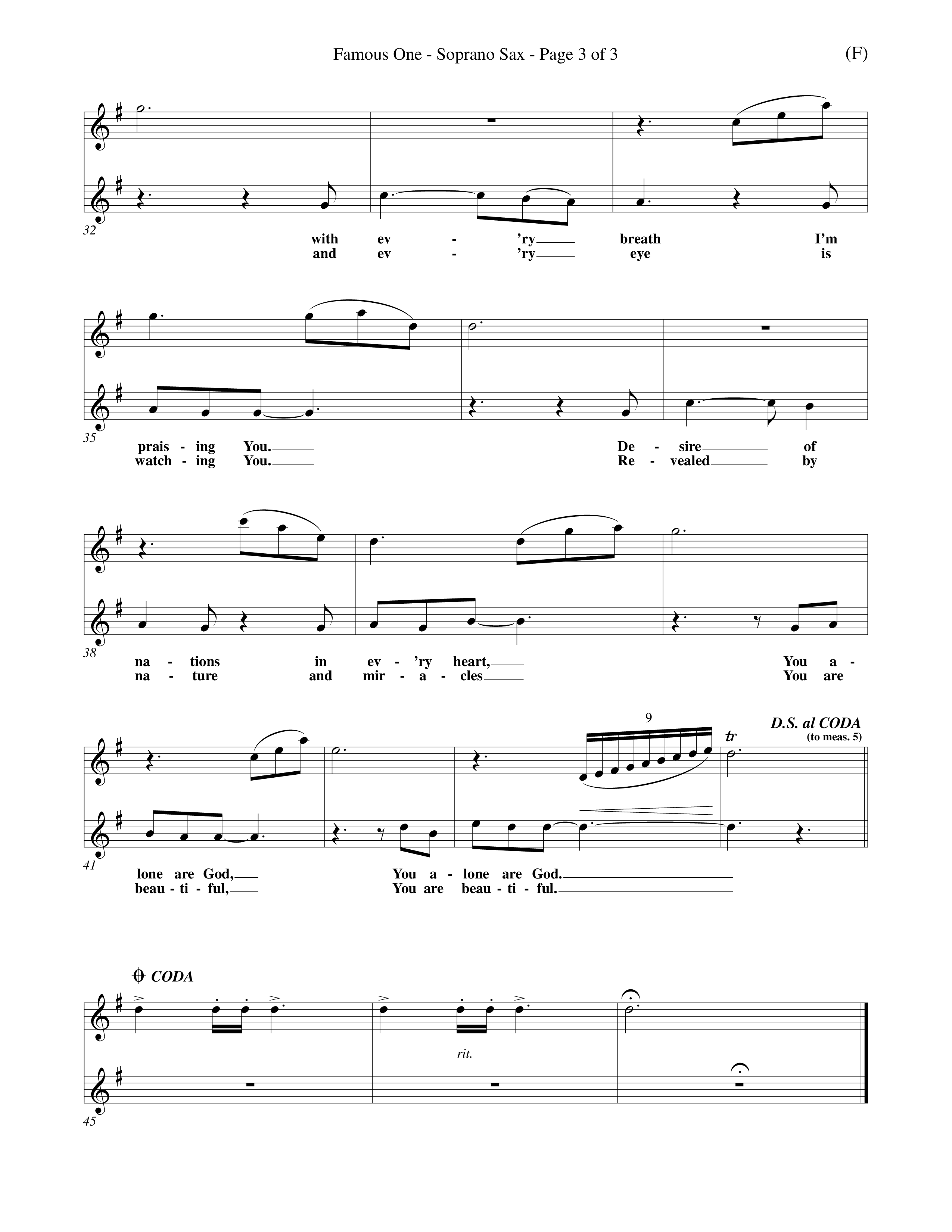Famous One (Choral Anthem SATB) Saxophone (Word Music Choral / Orch. Keith Christopher)