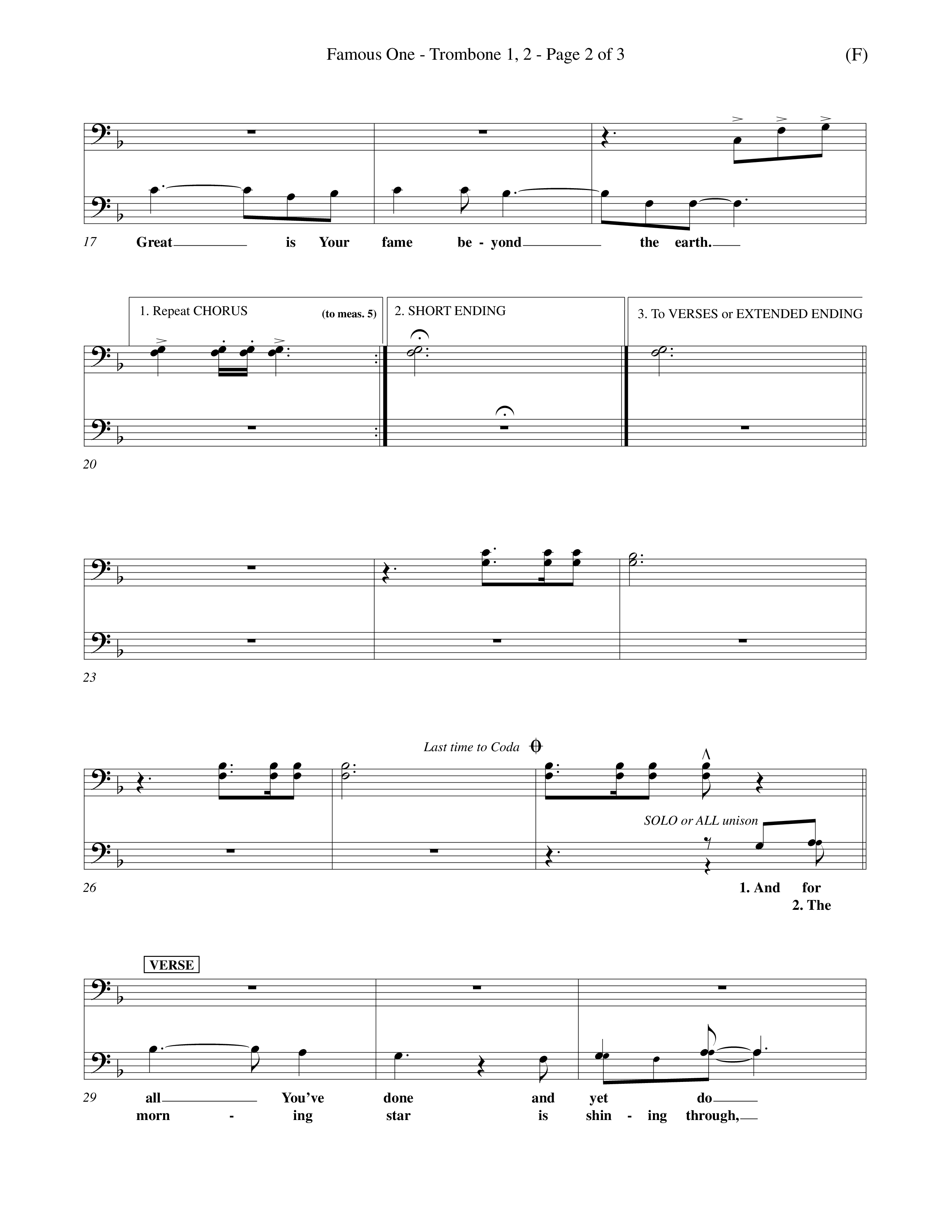 Famous One (Choral Anthem SATB) Trombone 1/2 (Word Music Choral / Orch. Keith Christopher)