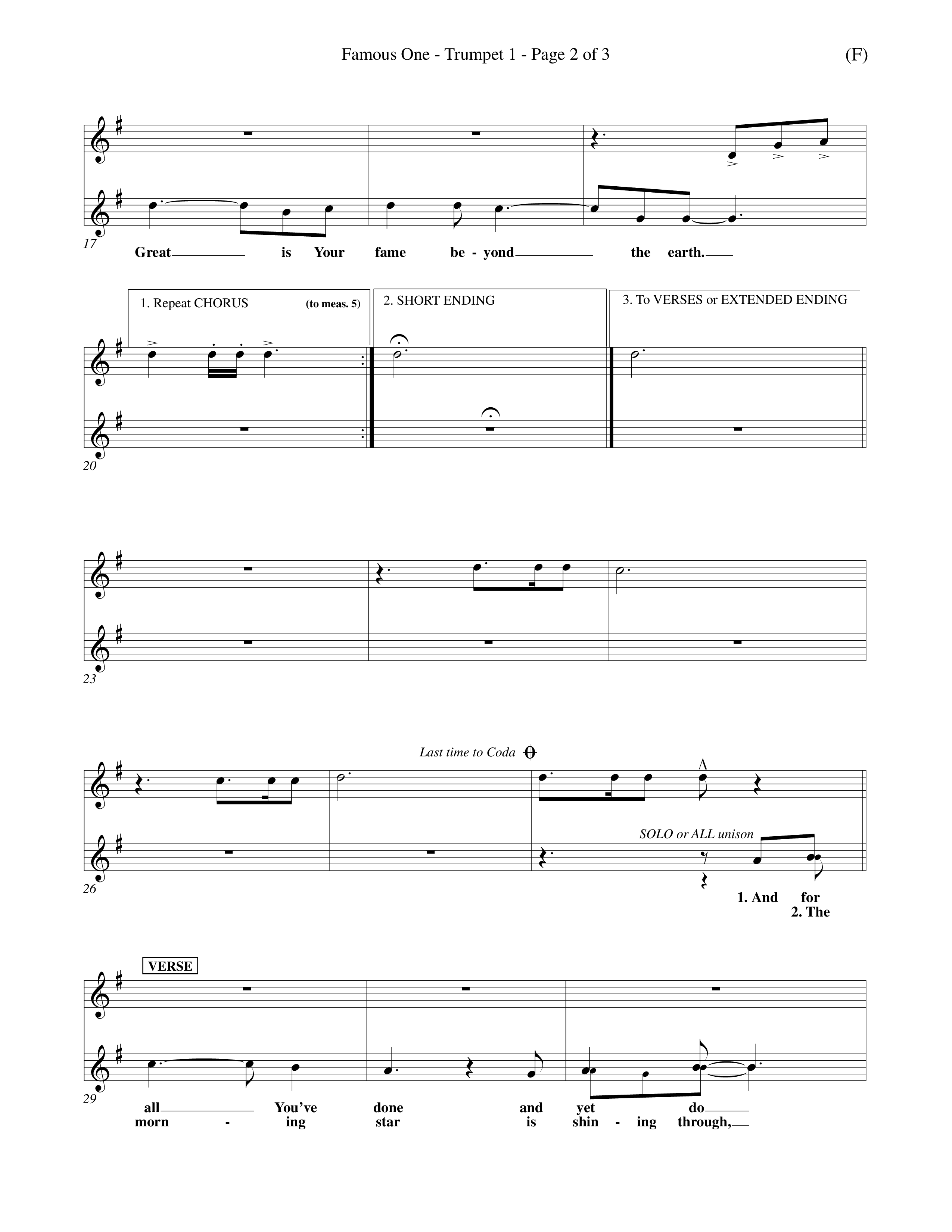 Famous One (Choral Anthem SATB) Trumpet 1 (Word Music Choral / Orch. Keith Christopher)