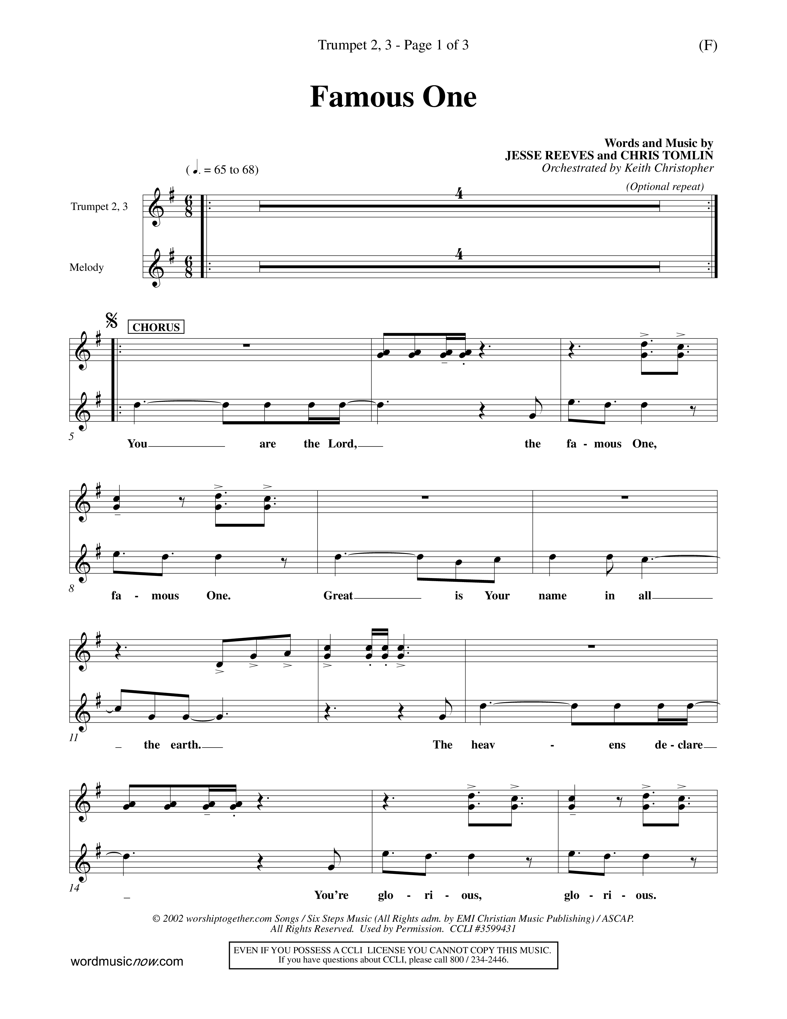 Famous One (Choral Anthem SATB) Trumpet 2/3 (Word Music Choral / Orch. Keith Christopher)