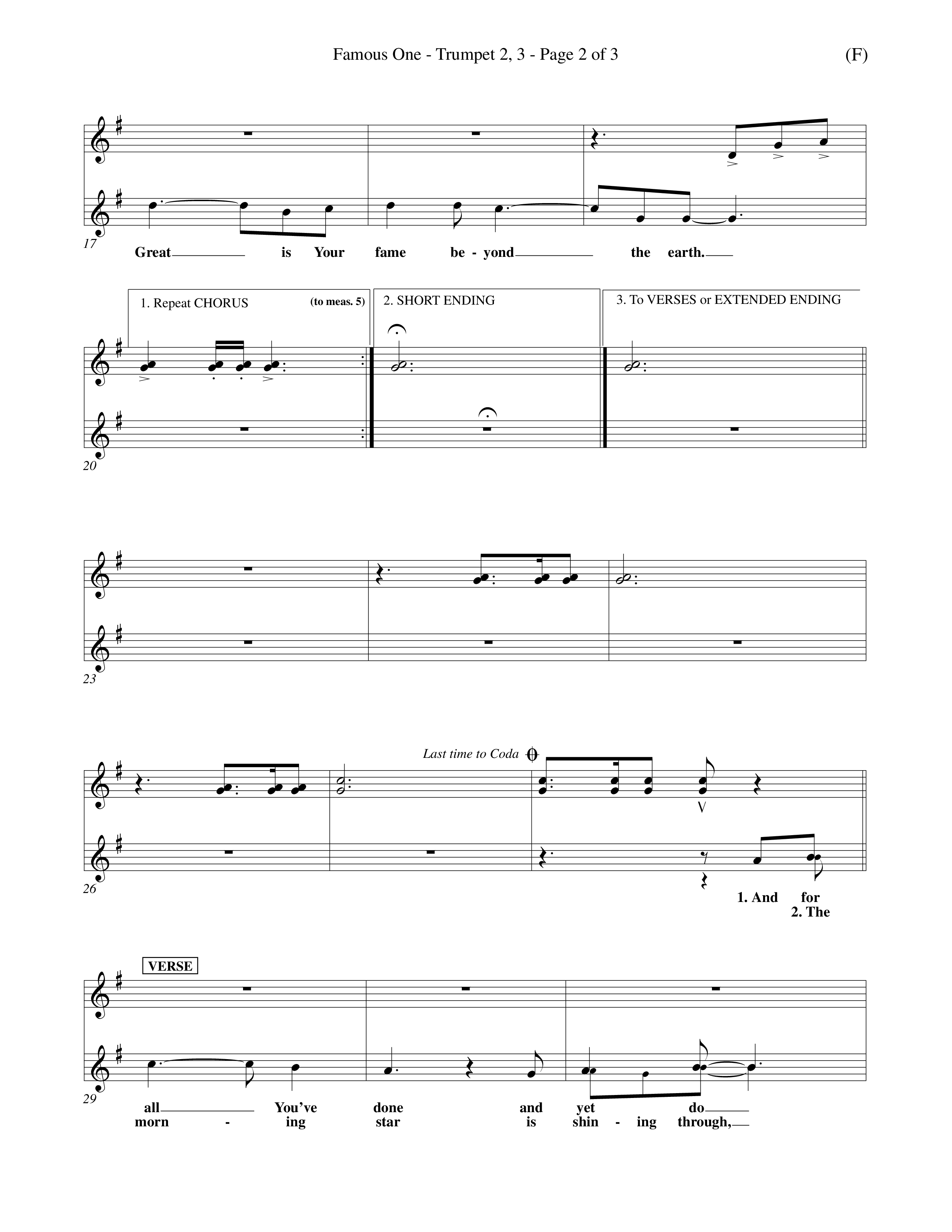 Famous One (Choral Anthem SATB) Trumpet 2/3 (Word Music Choral / Orch. Keith Christopher)