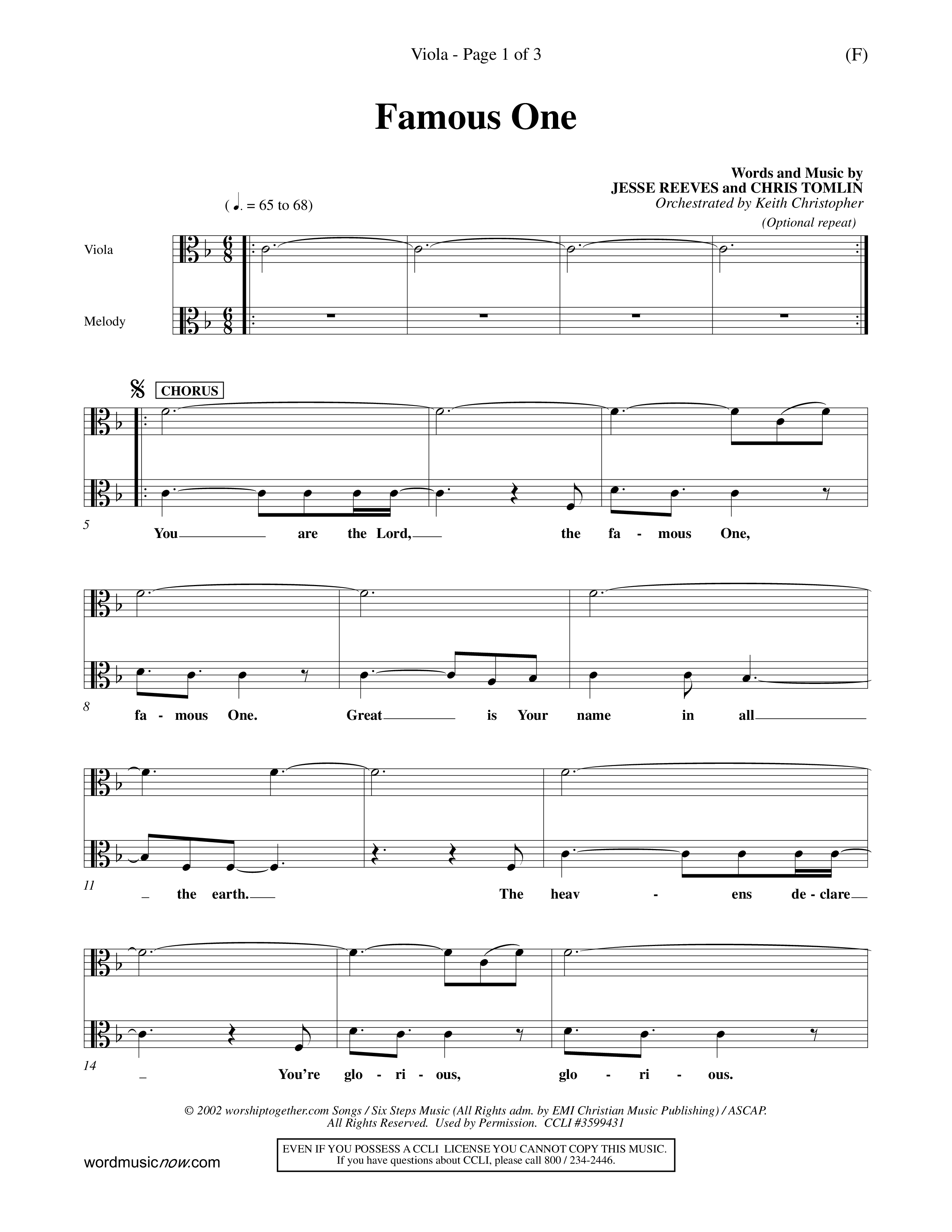 Famous One (Choral Anthem SATB) Viola (Word Music Choral / Orch. Keith Christopher)