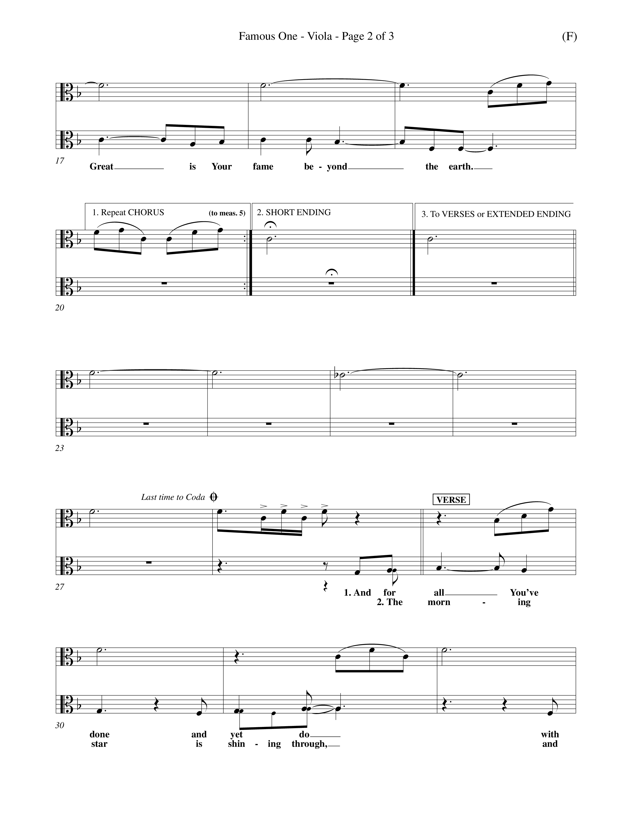 Famous One (Choral Anthem SATB) Viola (Word Music Choral / Orch. Keith Christopher)