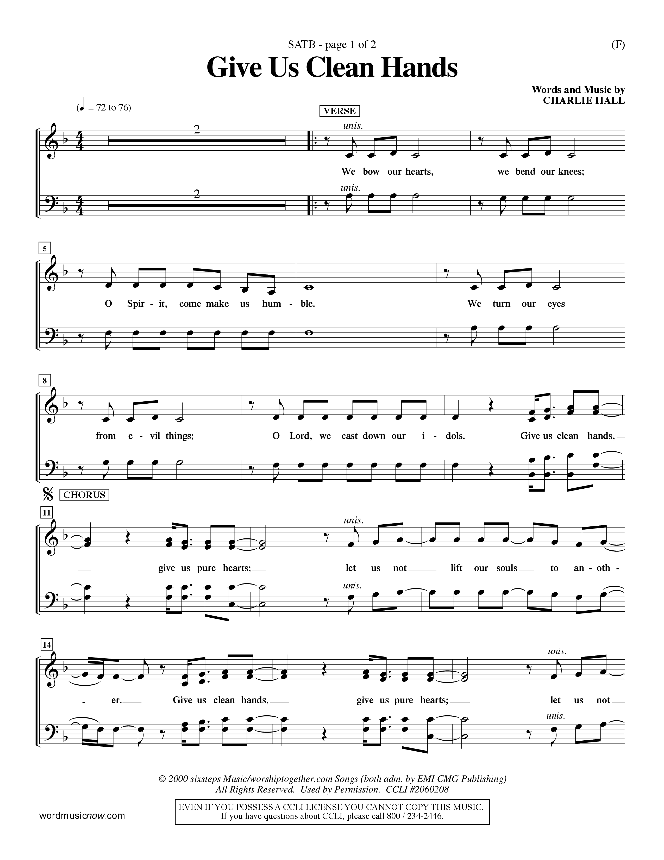 Give Us Clean Hands (Choral Anthem SATB) Choir Sheet (SATB) (Word Music Choral / Orch. Dave Williamson)