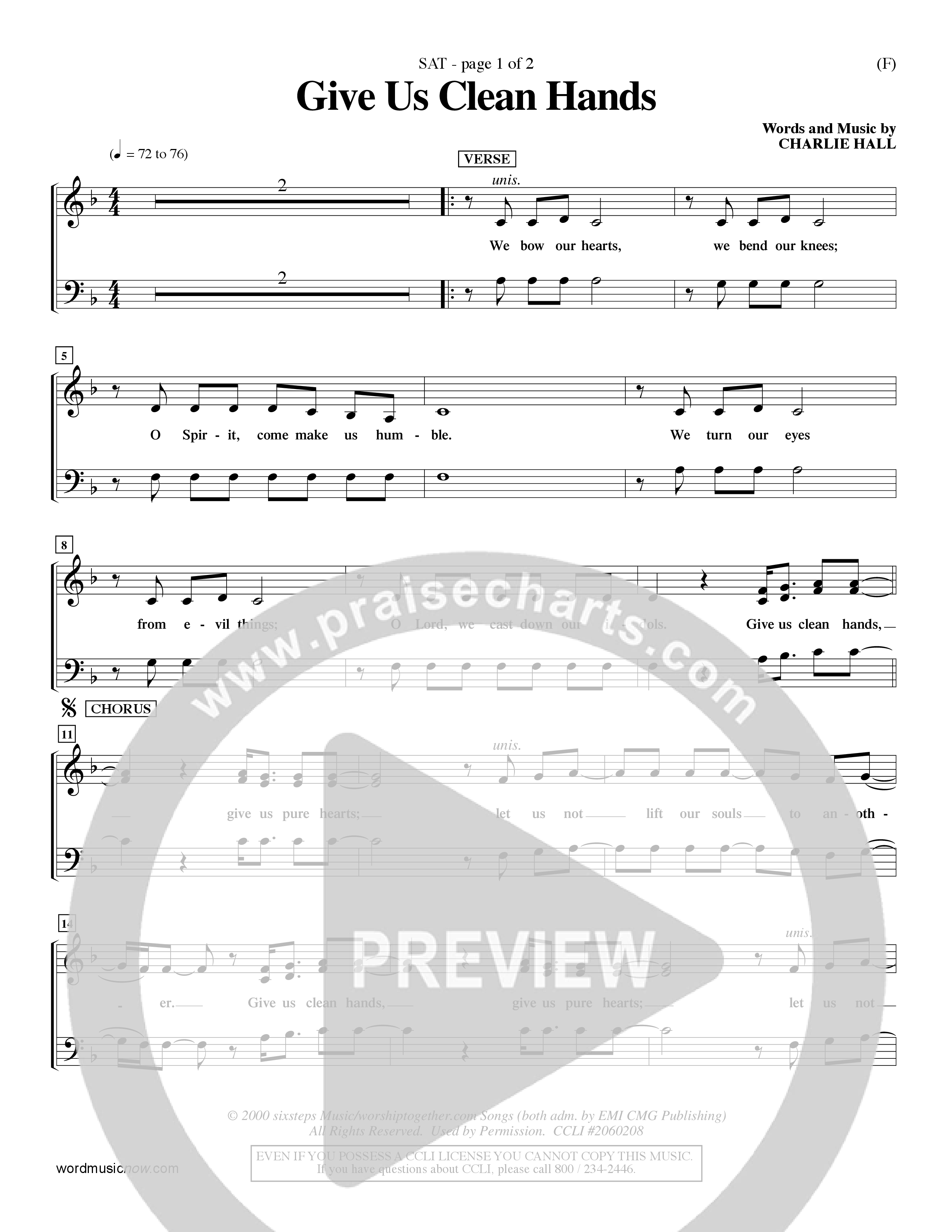 Give Us Clean Hands (Choral Anthem SATB) Choir Sheet (SATB) (Word Music Choral / Orch. Dave Williamson)