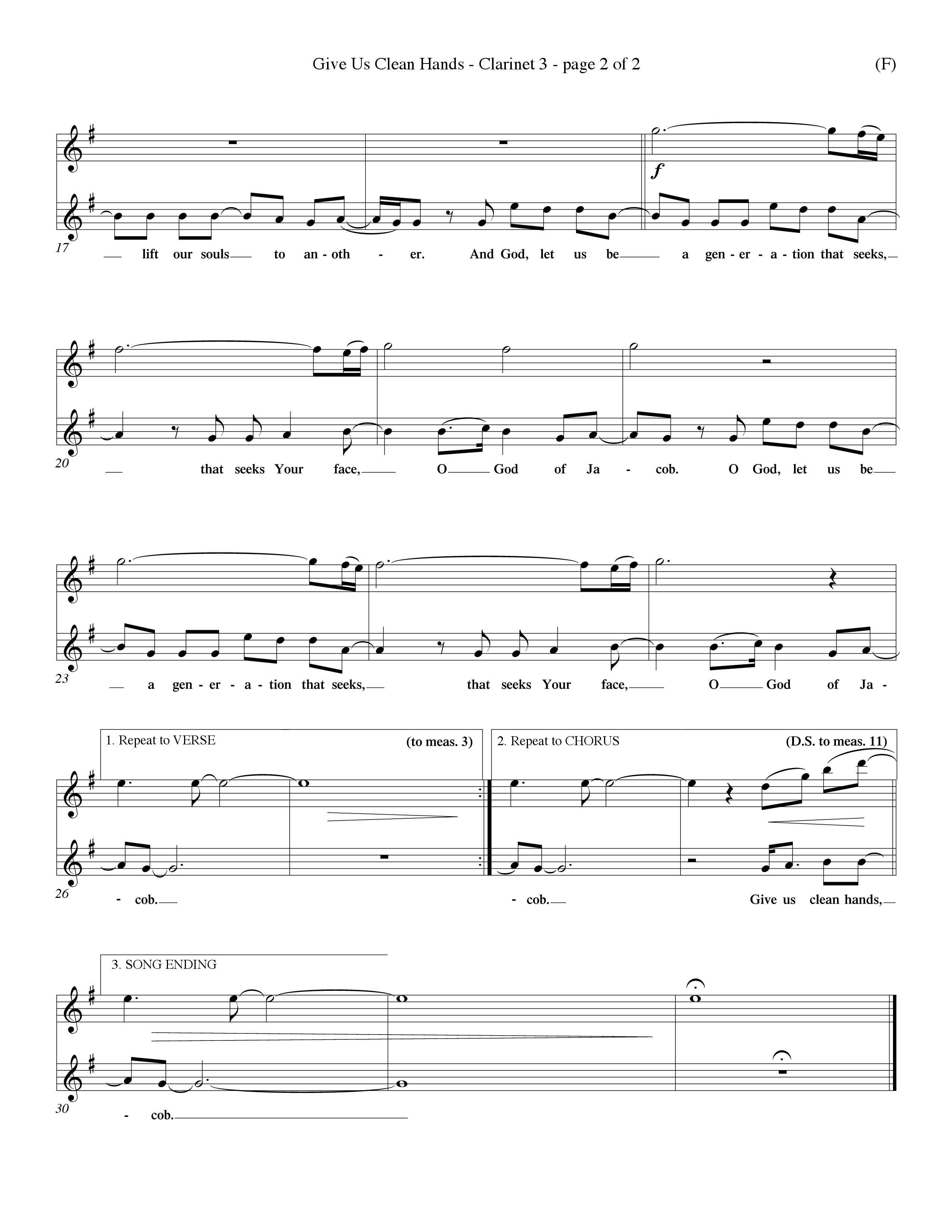 Give Us Clean Hands (Choral Anthem SATB) Clarinet 3 (Word Music Choral / Orch. Dave Williamson)