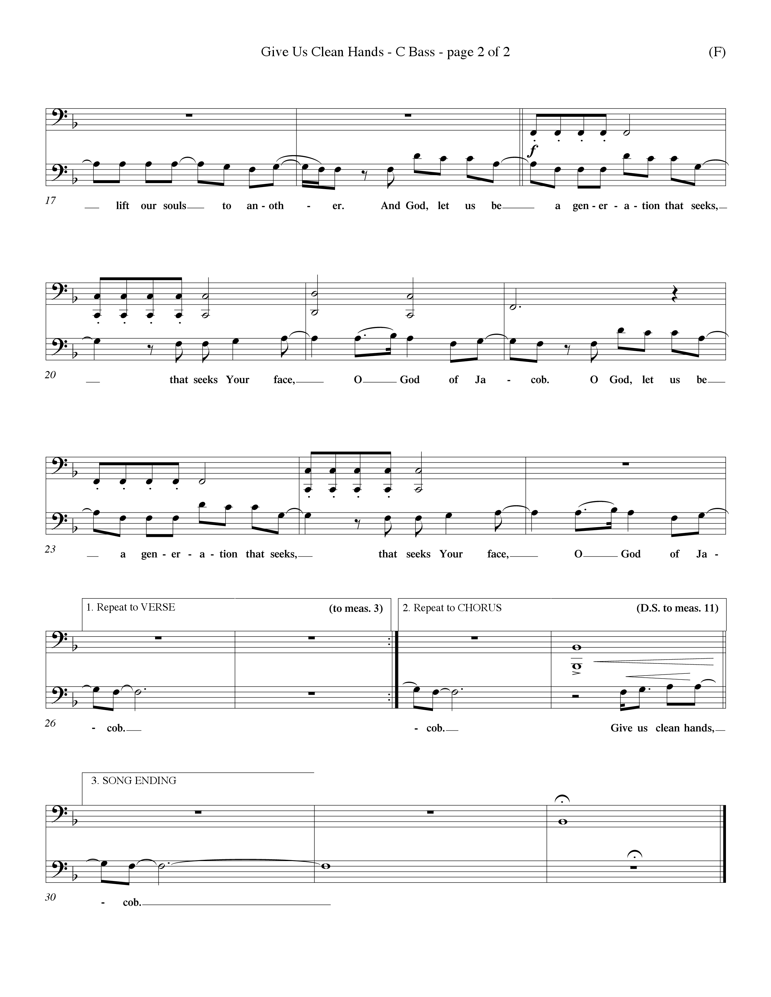 Give Us Clean Hands (Choral Anthem SATB) Contrabass (Word Music Choral / Orch. Dave Williamson)