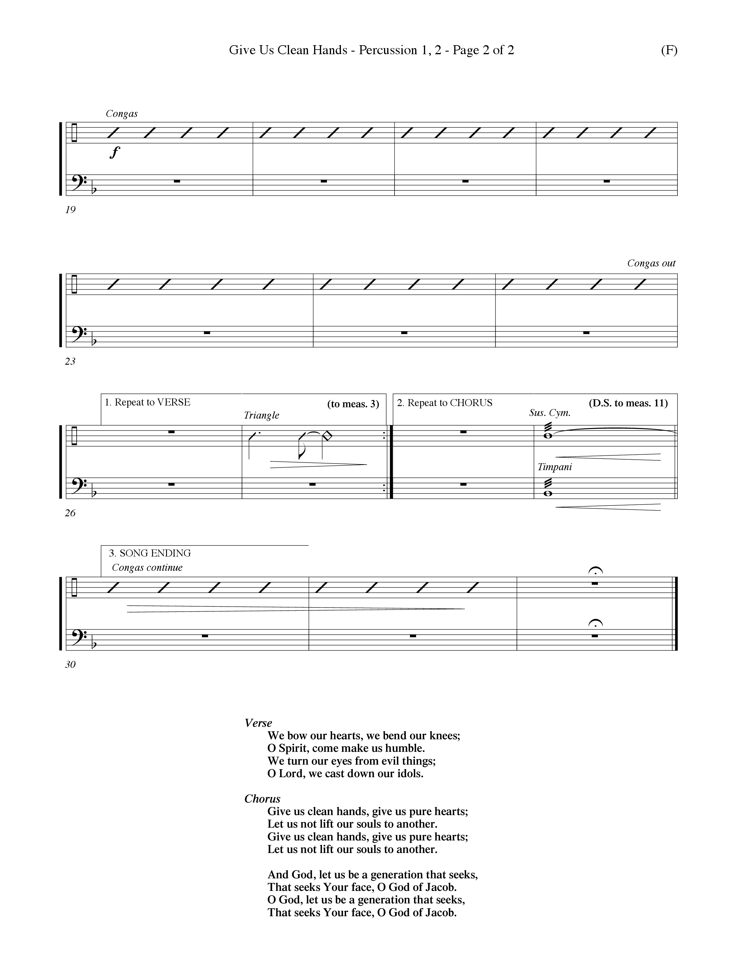 Give Us Clean Hands (Choral Anthem SATB) Percussion 1/2 (Word Music Choral / Orch. Dave Williamson)