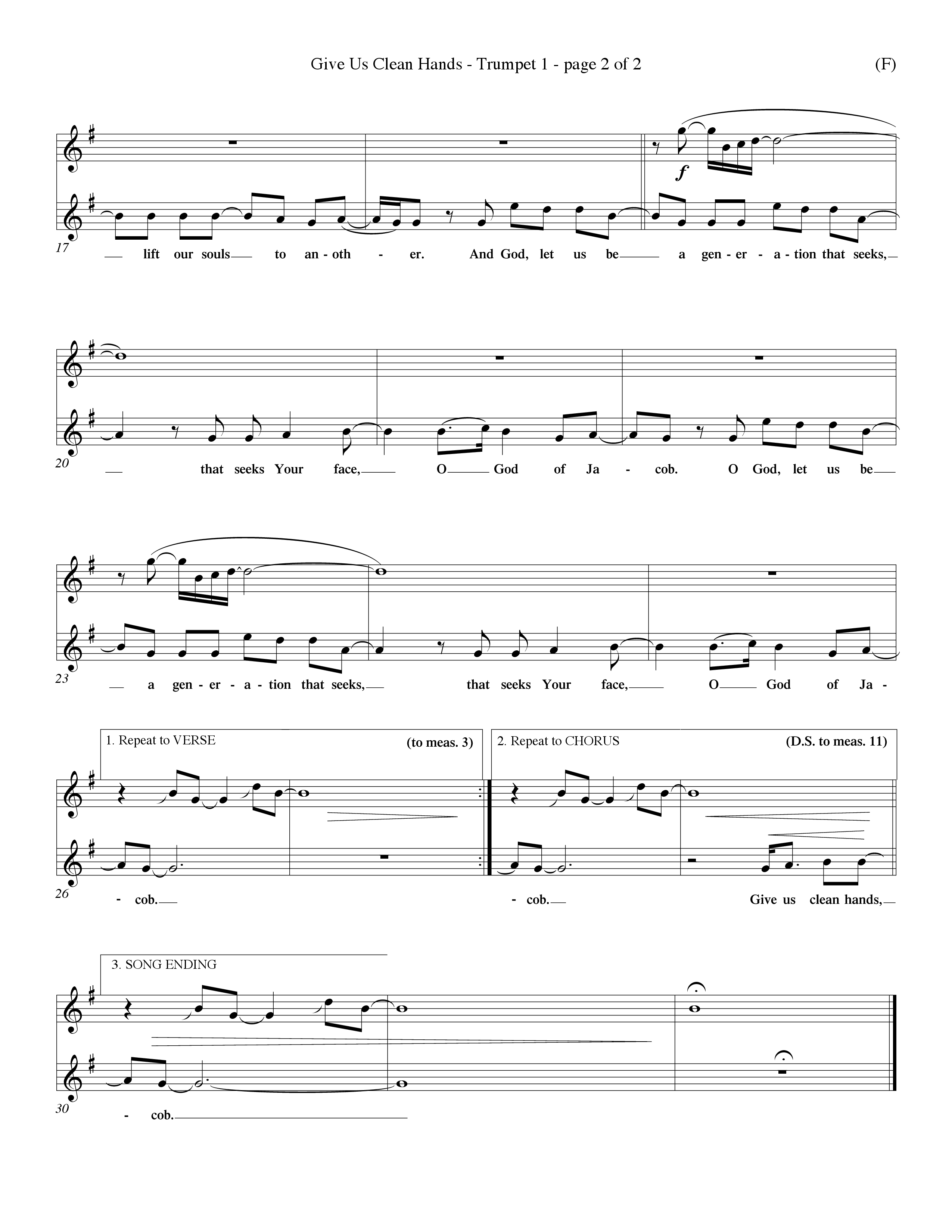 Give Us Clean Hands (Choral Anthem SATB) Trumpet 1 (Word Music Choral / Orch. Dave Williamson)