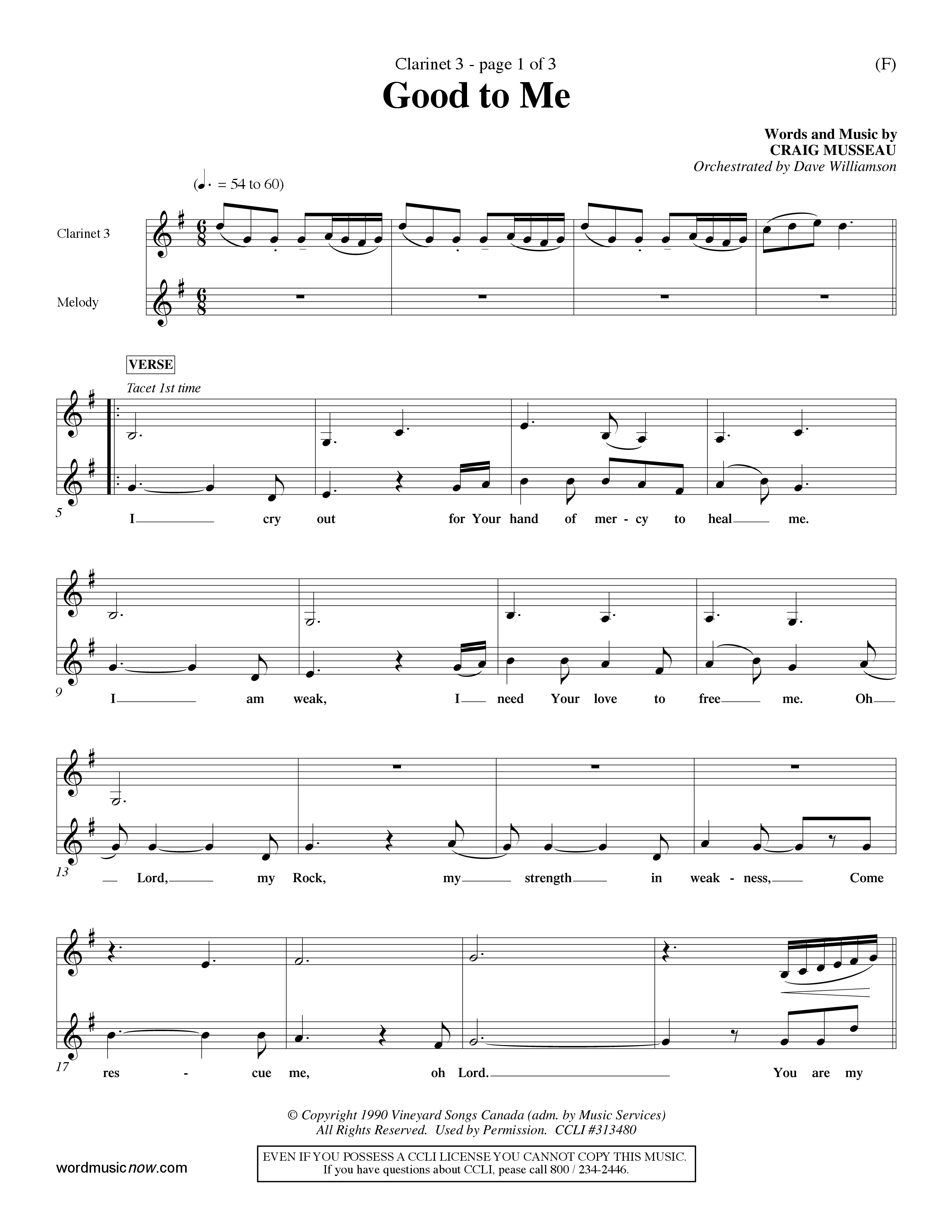 Good To Me (Choral Anthem SATB) Clarinet 3 (Word Music Choral / Arr. Dave Williamson / d)