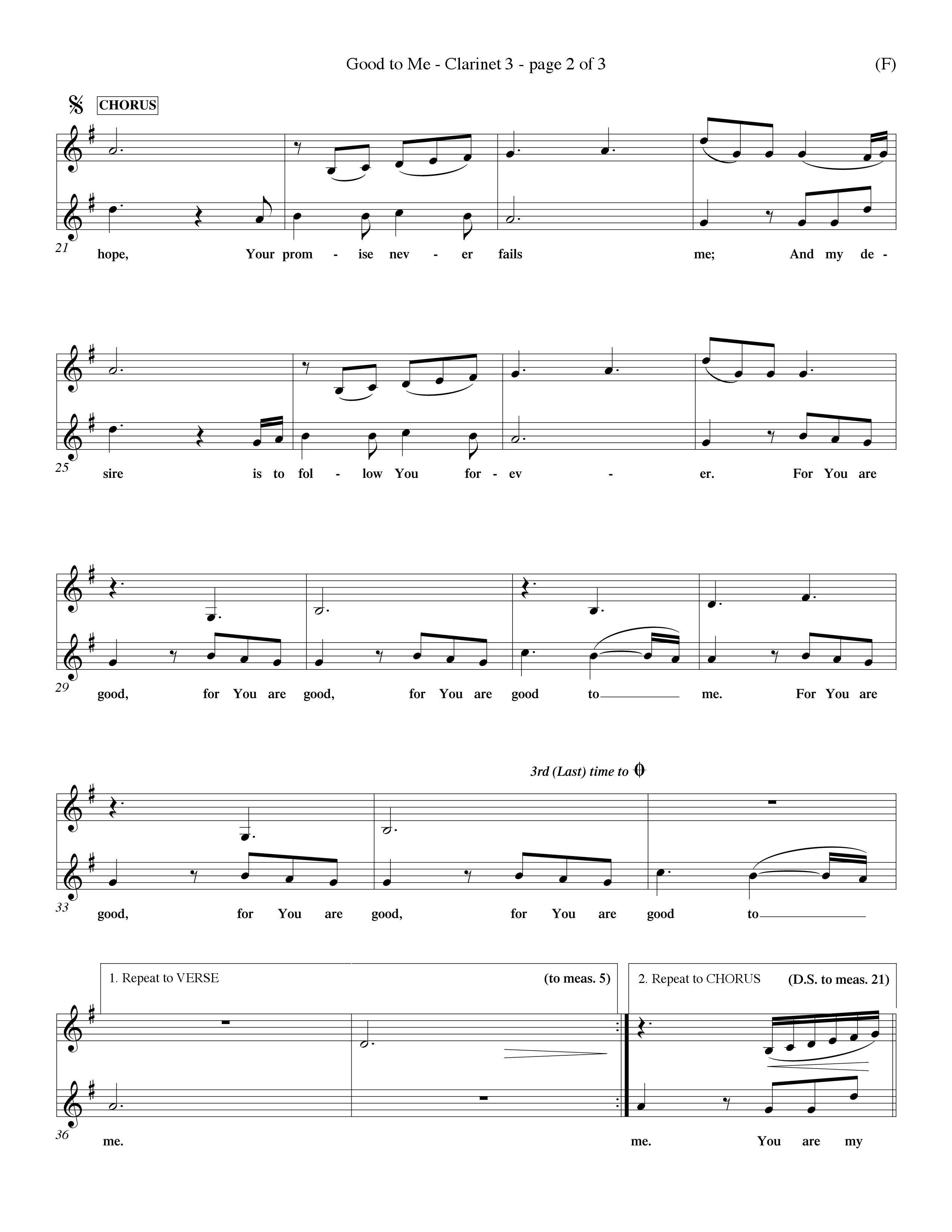 Good To Me (Choral Anthem SATB) Clarinet 3 (Word Music Choral / Arr. Dave Williamson / d)
