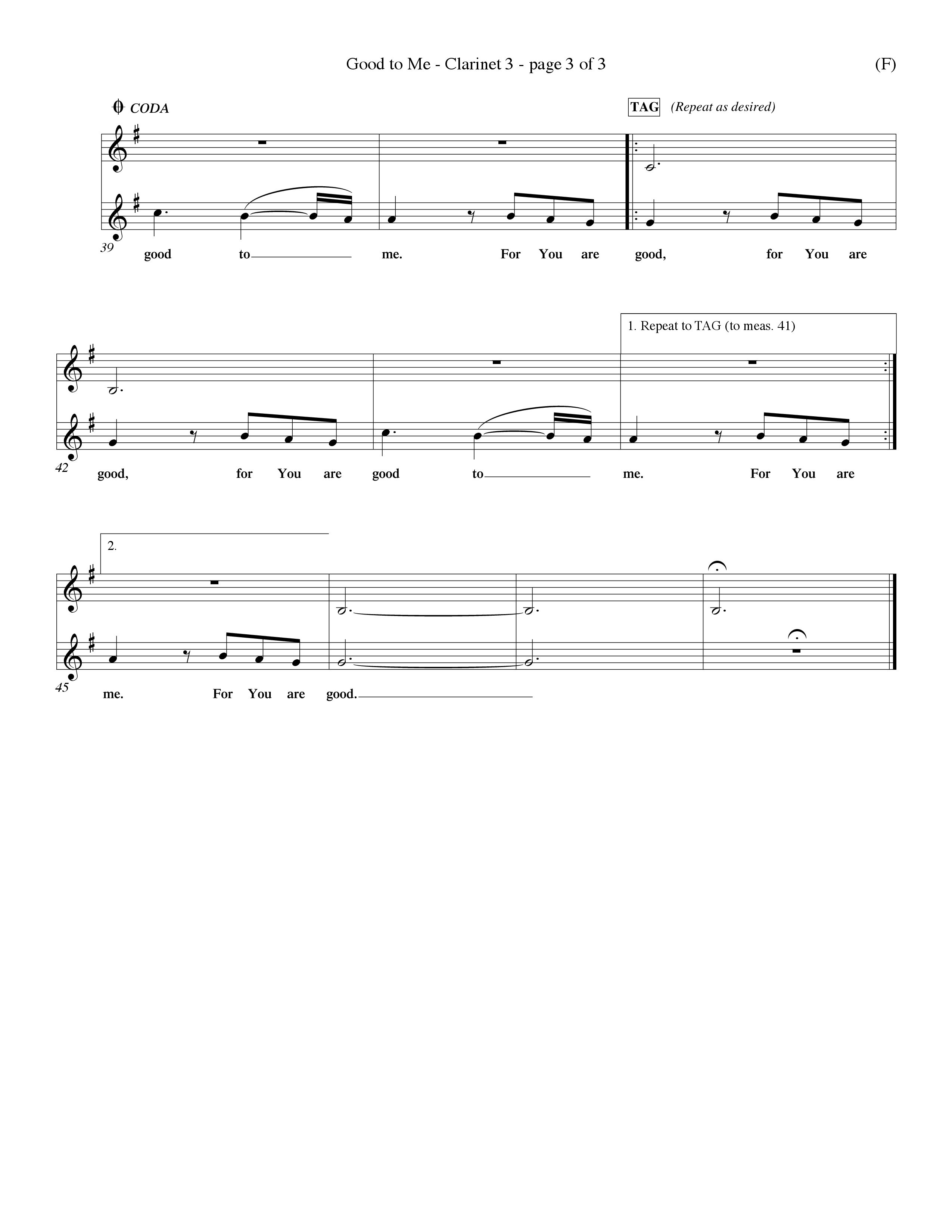 Good To Me (Choral Anthem SATB) Clarinet 3 (Word Music Choral / Arr. Dave Williamson / d)