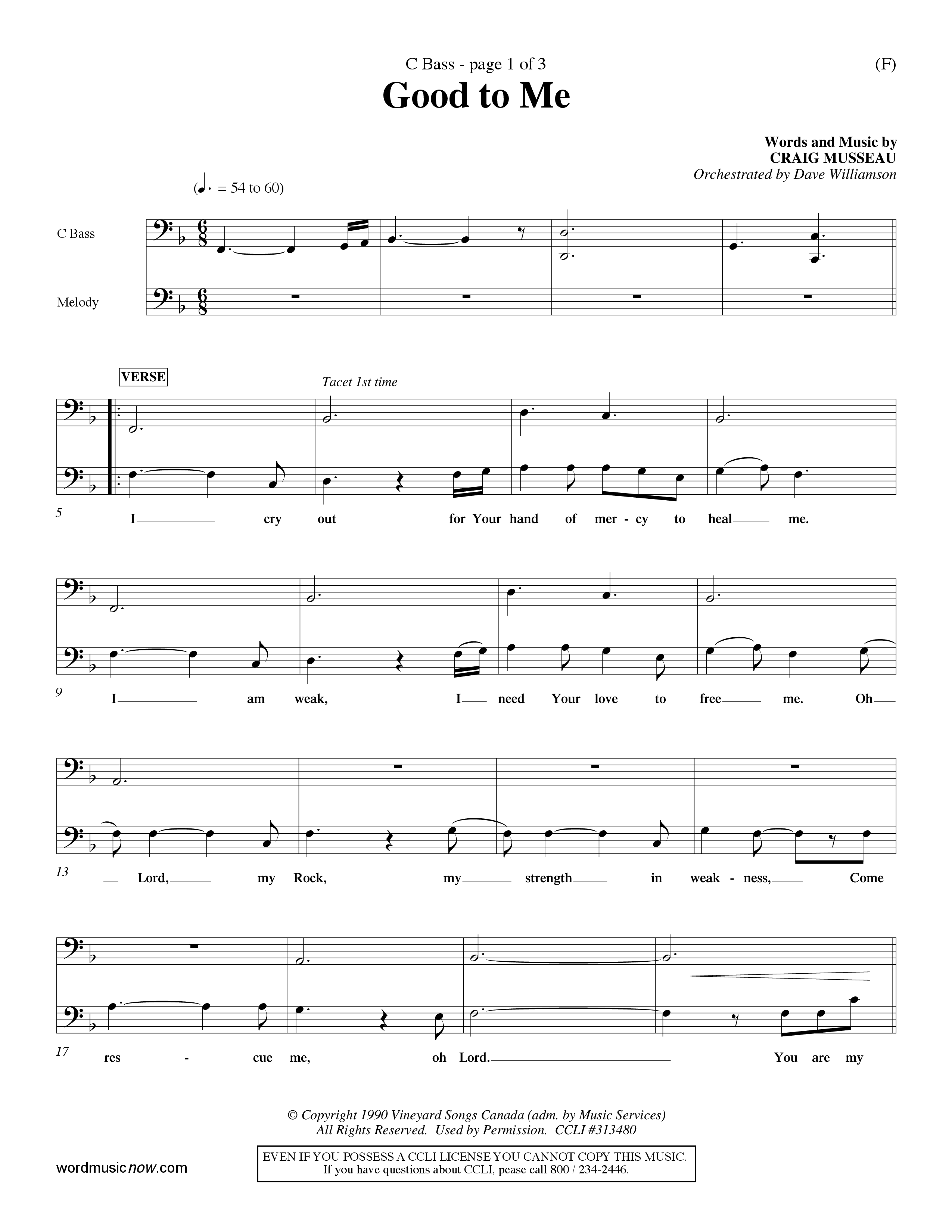 Good To Me (Choral Anthem SATB) Contrabass (Word Music Choral / Arr. Dave Williamson / d)