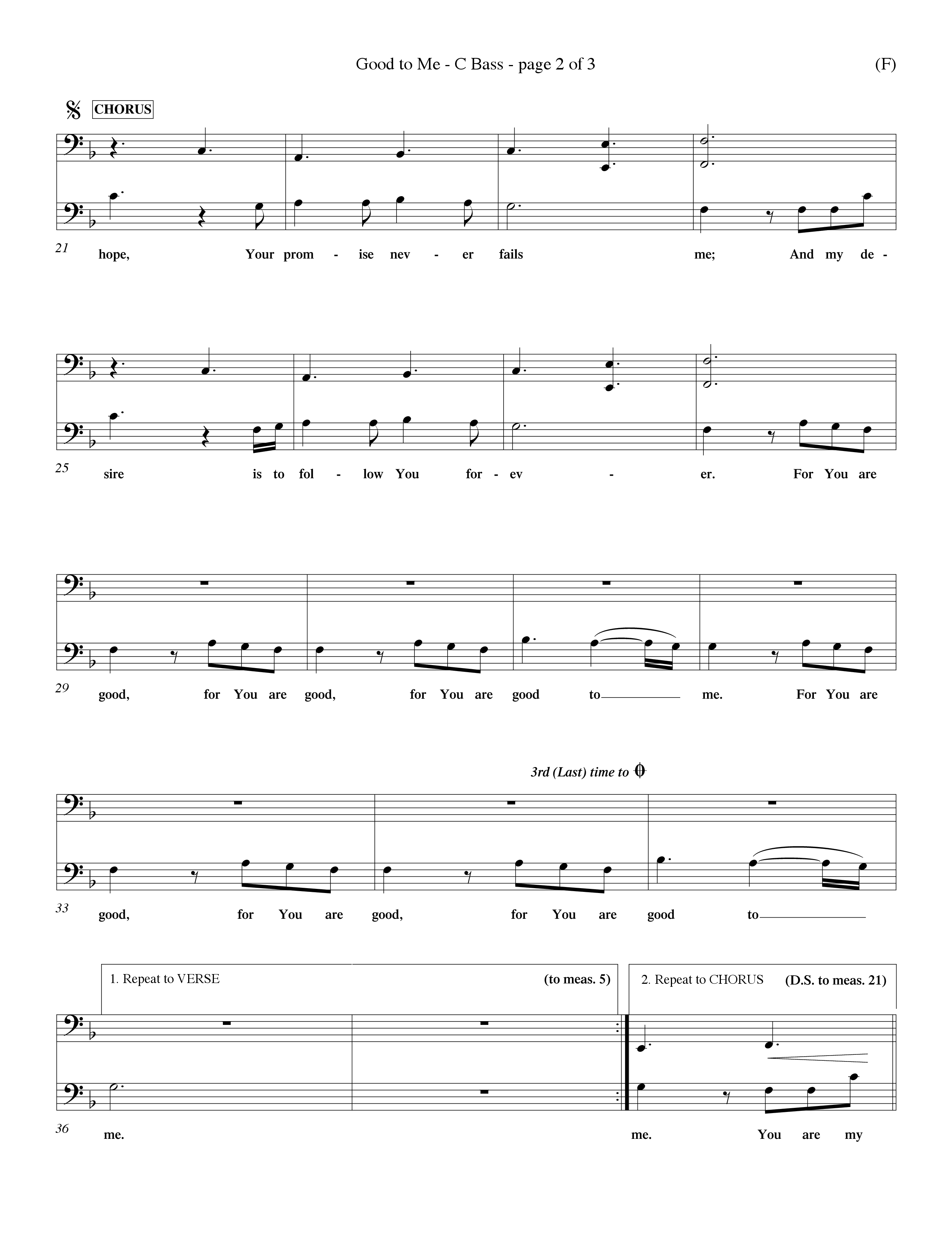 Good To Me (Choral Anthem SATB) Contrabass (Word Music Choral / Arr. Dave Williamson / d)