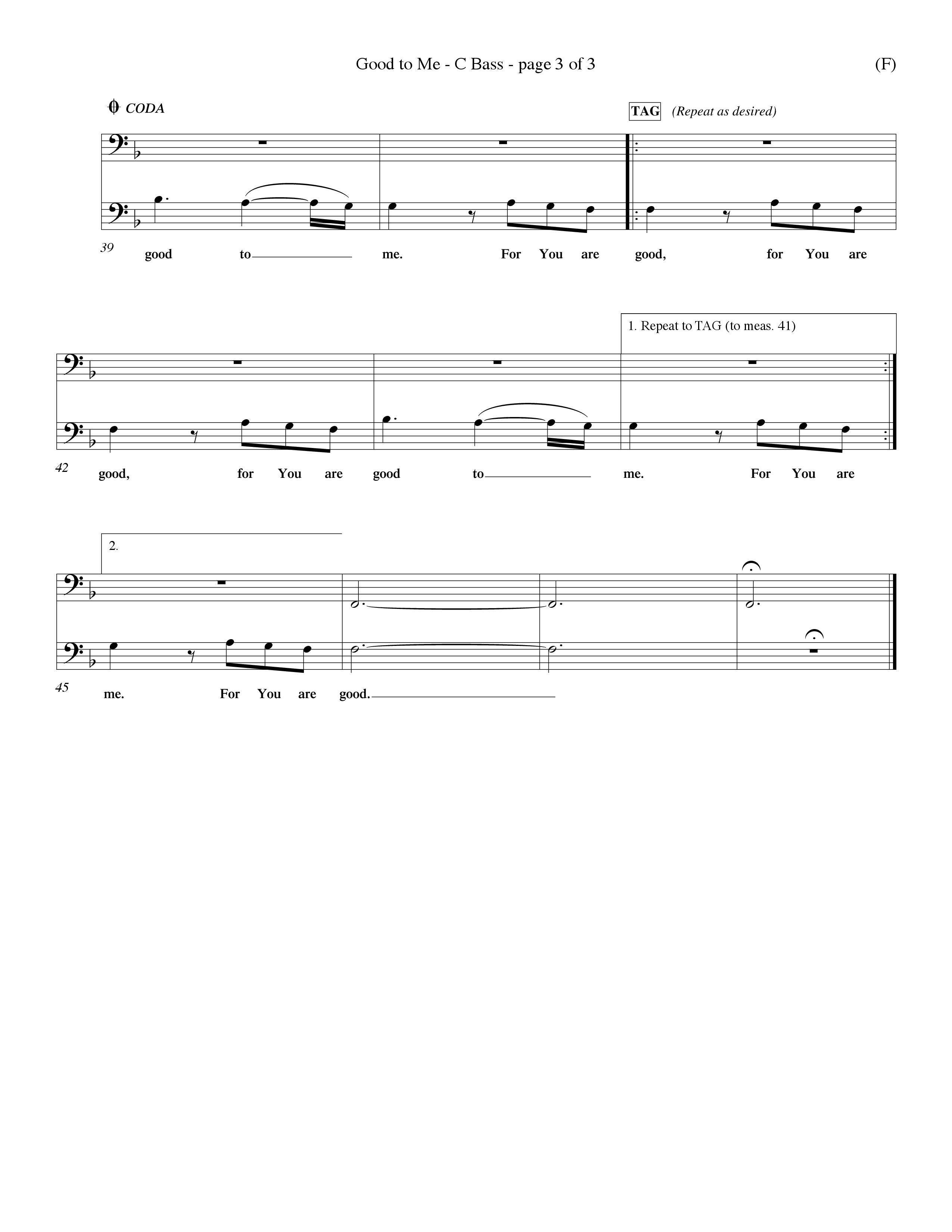 Good To Me (Choral Anthem SATB) Contrabass (Word Music Choral / Arr. Dave Williamson / d)