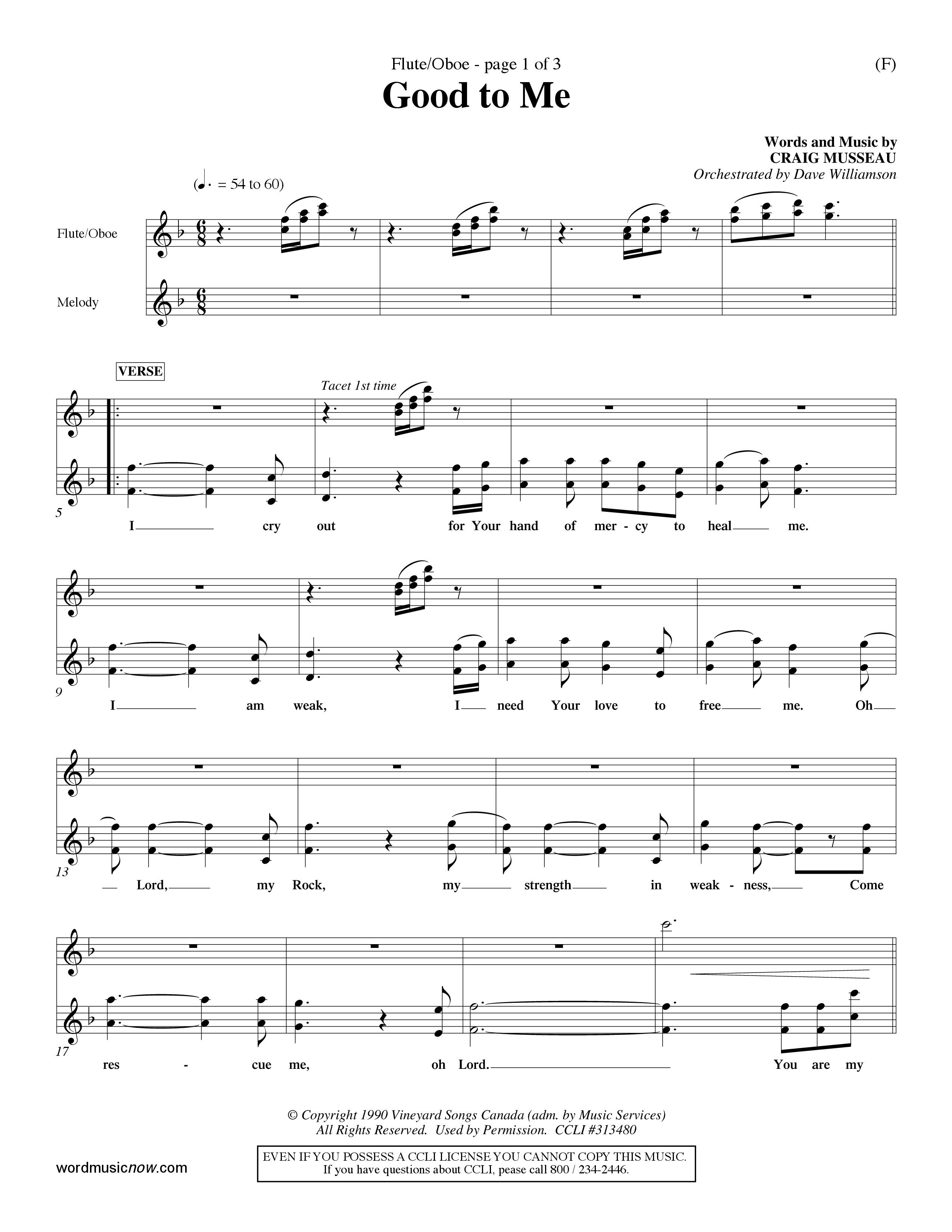 Good To Me (Choral Anthem SATB) Flute/Oboe (Word Music Choral / Arr. Dave Williamson / d)