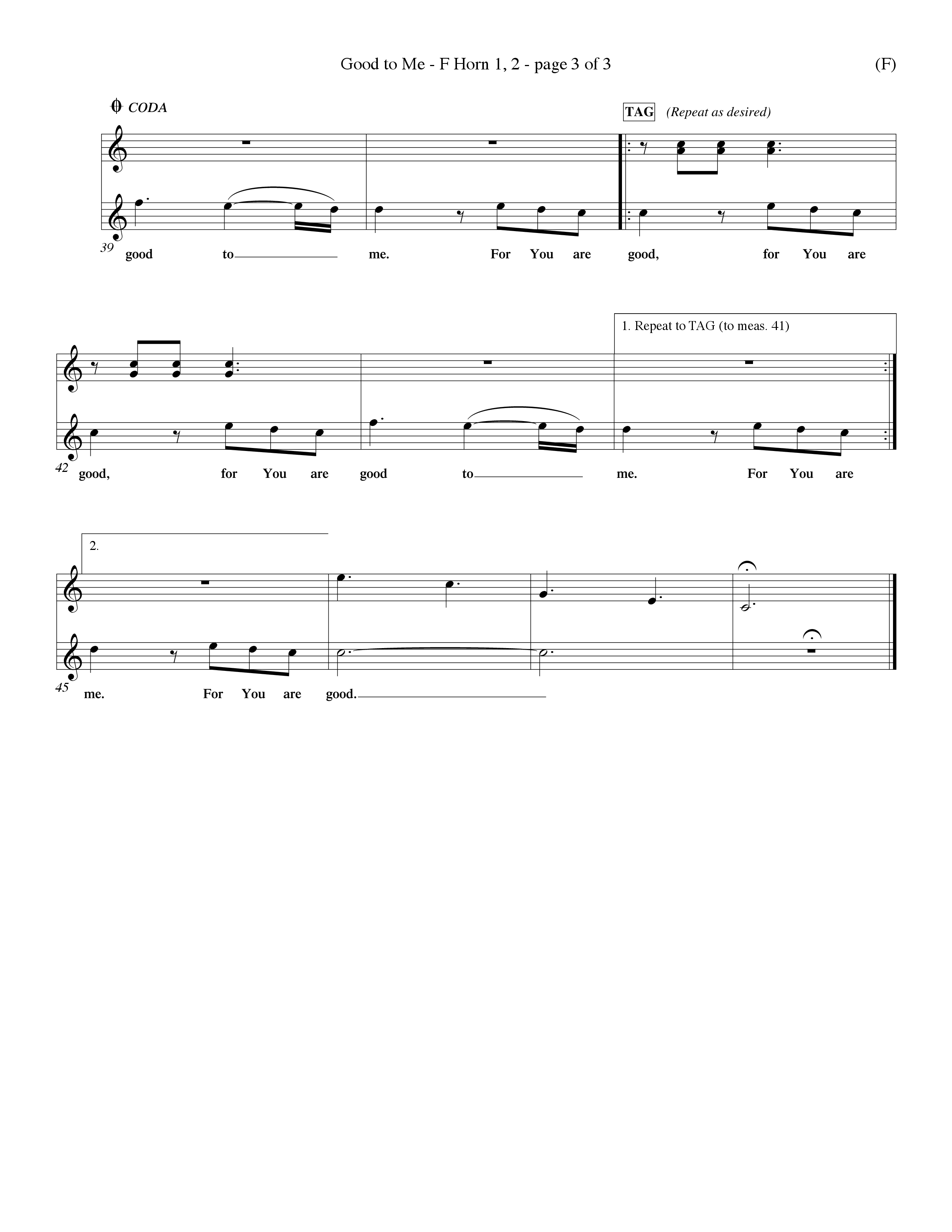 Good To Me (Choral Anthem SATB) French Horn (Word Music Choral / Arr. Dave Williamson / d)