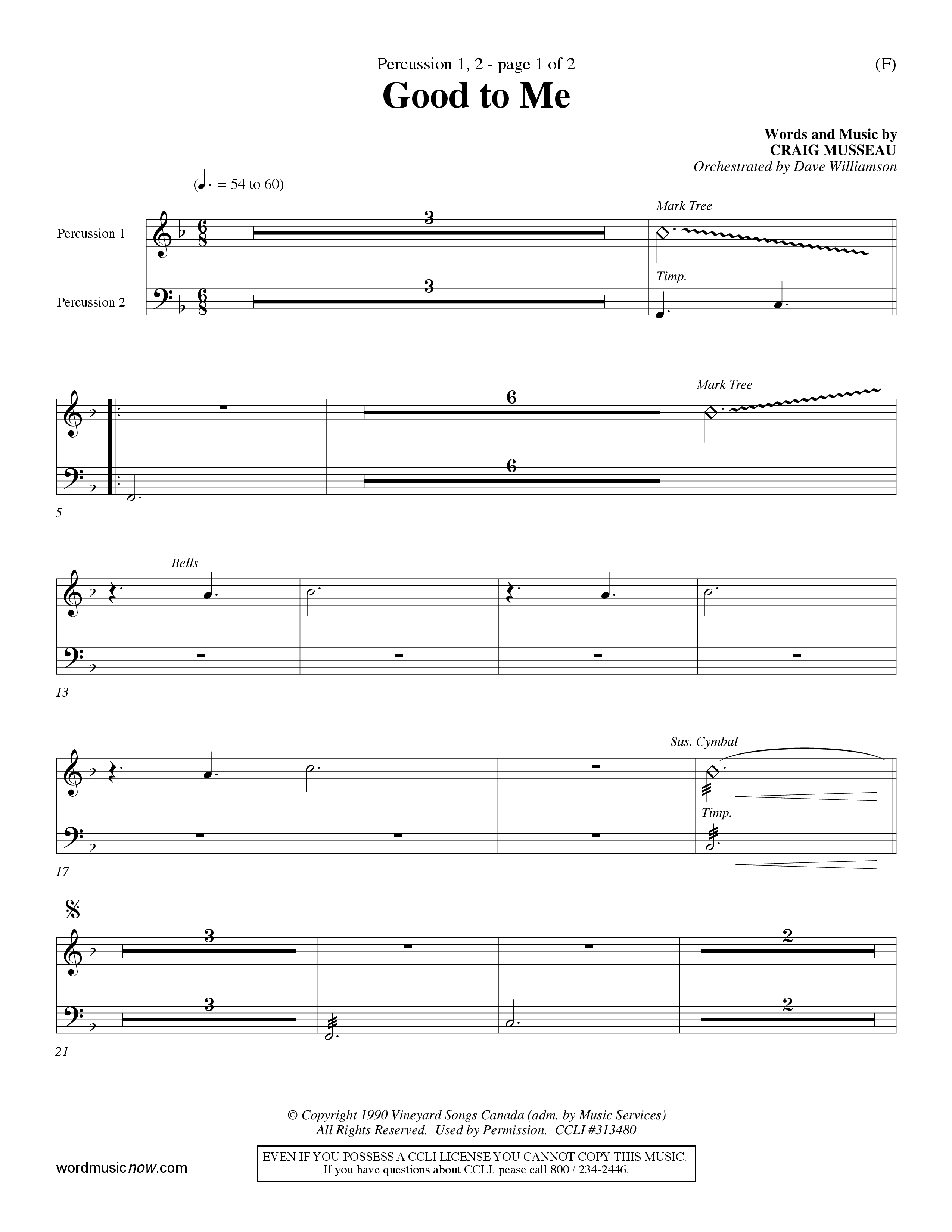 Good To Me (Choral Anthem SATB) Percussion 1/2 (Word Music Choral / Arr. Dave Williamson / d)