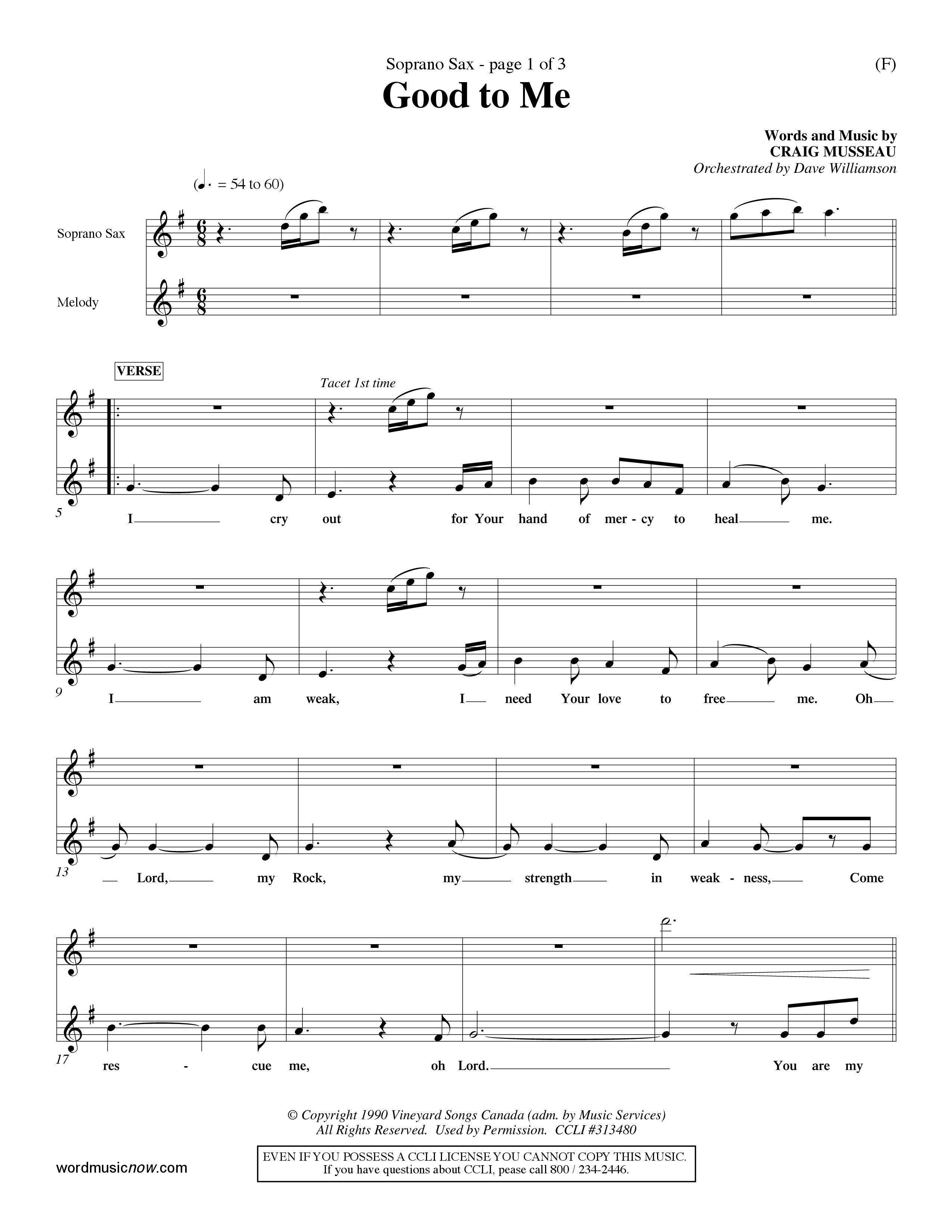 Good To Me (Choral Anthem SATB) Saxophone (Word Music Choral / Arr. Dave Williamson / d)