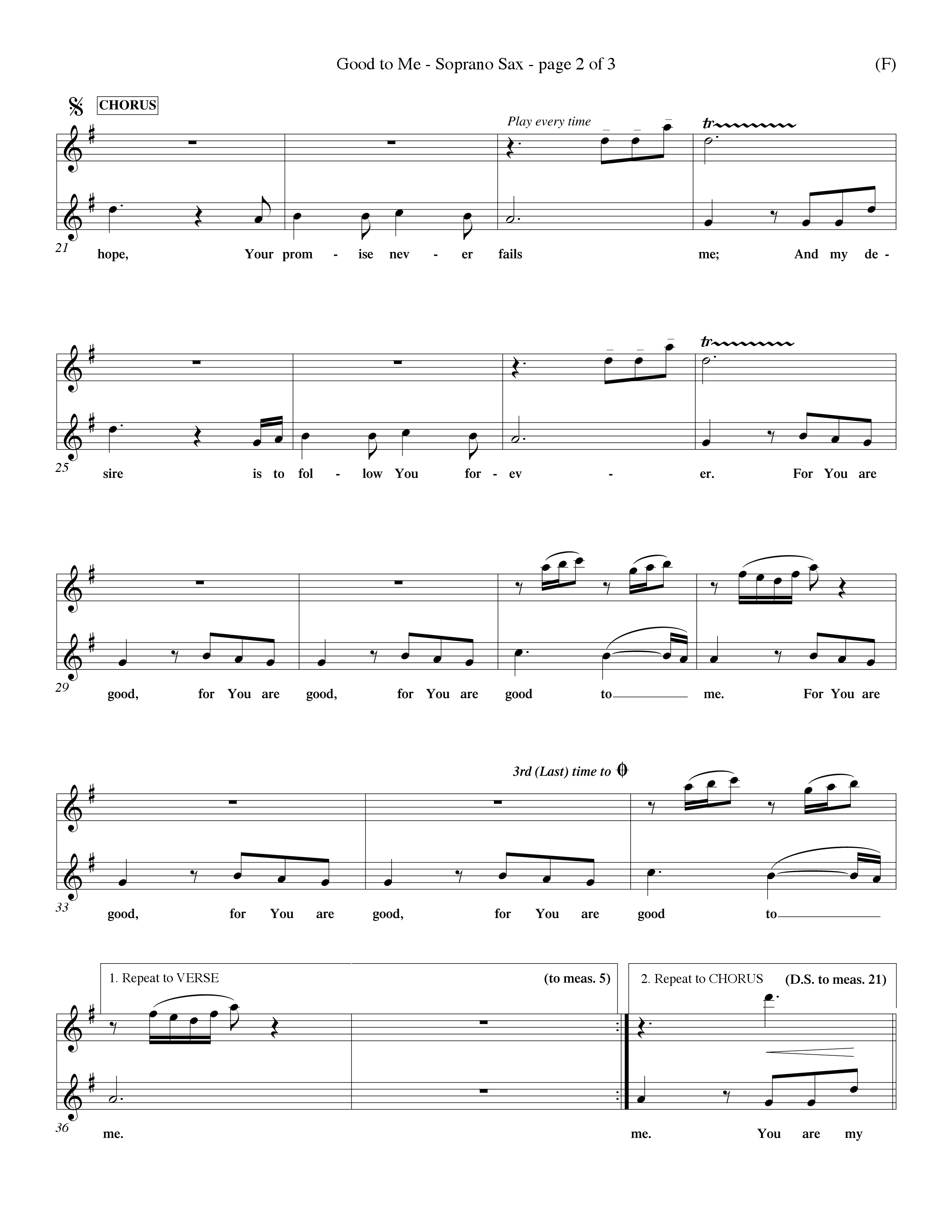 Good To Me (Choral Anthem SATB) Saxophone (Word Music Choral / Arr. Dave Williamson / d)