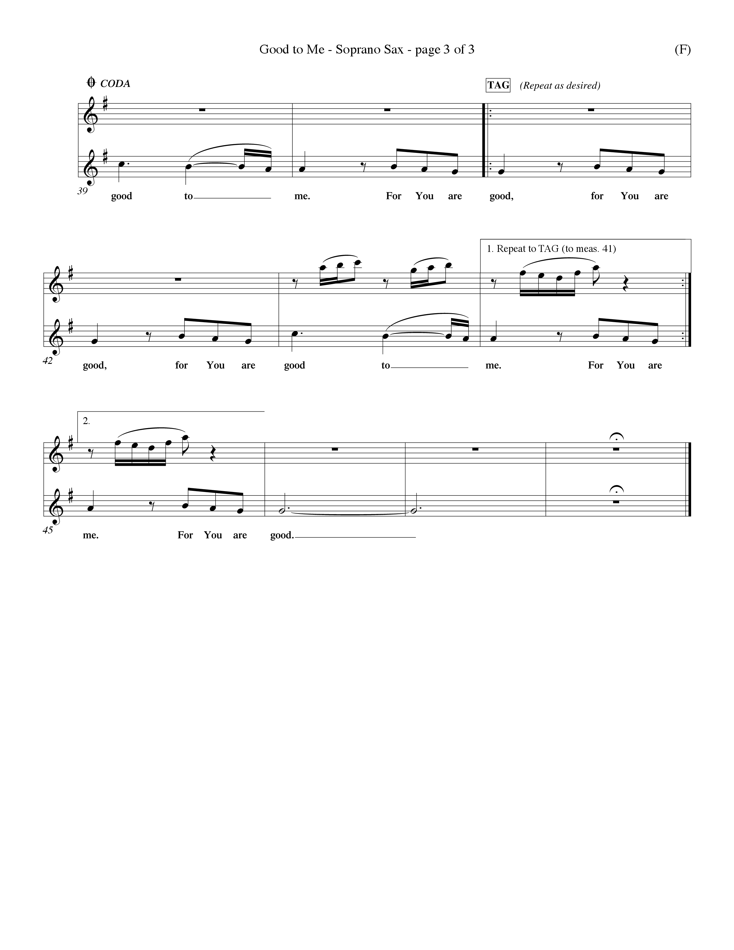Good To Me (Choral Anthem SATB) Saxophone (Word Music Choral / Arr. Dave Williamson / d)