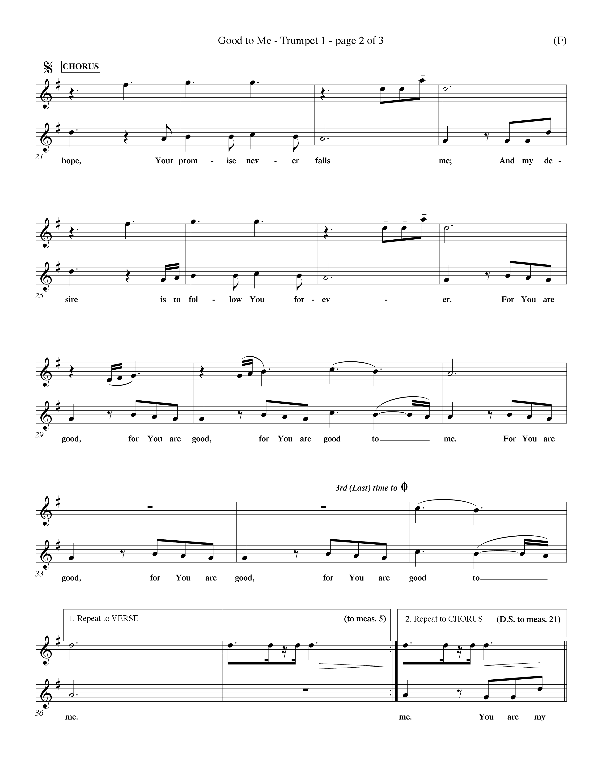Good To Me (Choral Anthem SATB) Trumpet 1 (Word Music Choral / Arr. Dave Williamson / d)
