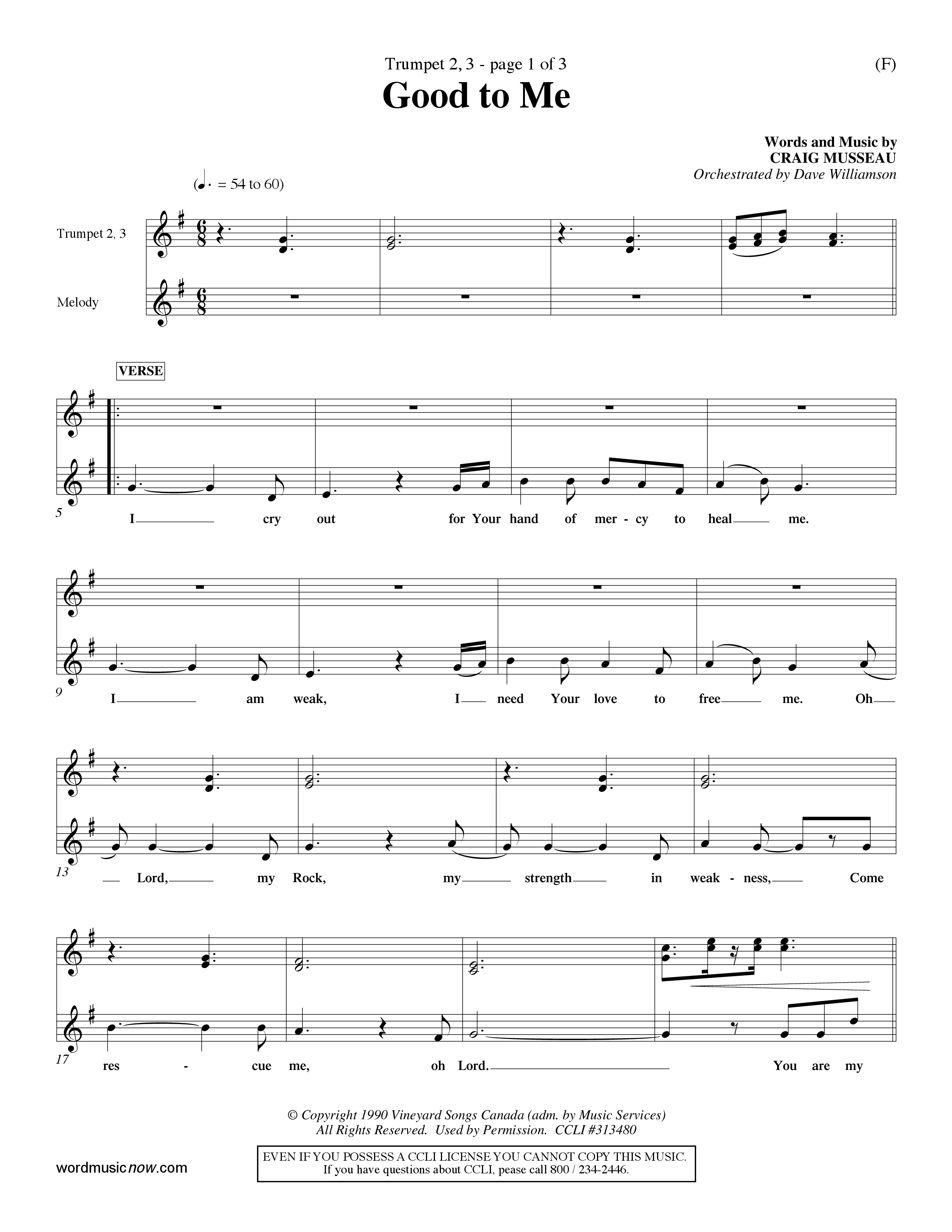 Good To Me (Choral Anthem SATB) Trumpet 2/3 (Word Music Choral / Arr. Dave Williamson / d)