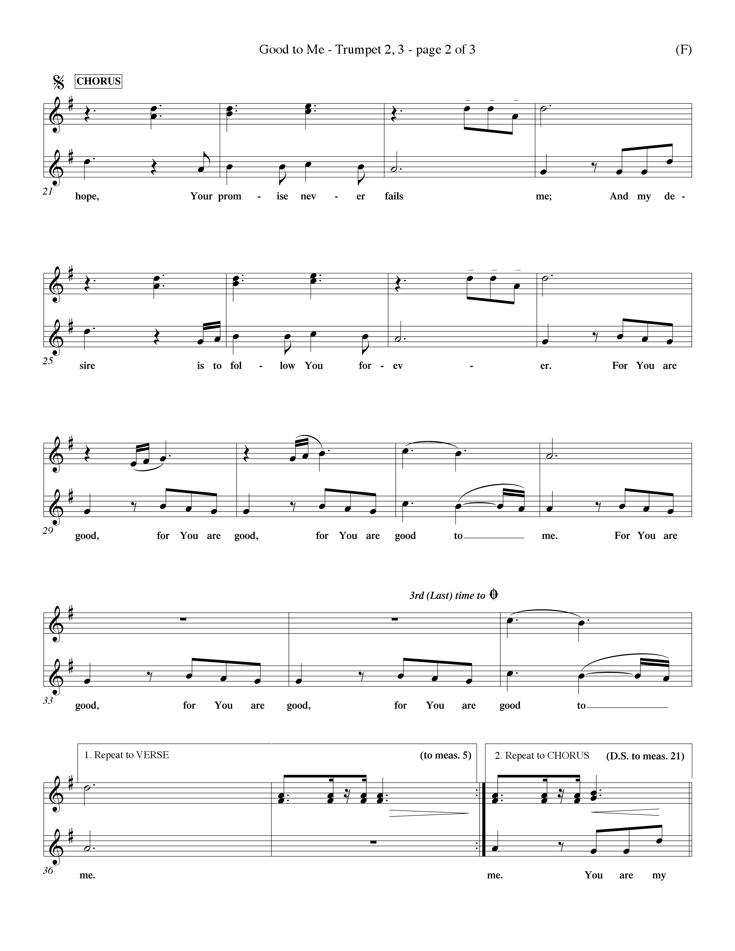 Good To Me (Choral Anthem SATB) Trumpet 2/3 (Word Music Choral / Arr. Dave Williamson / d)