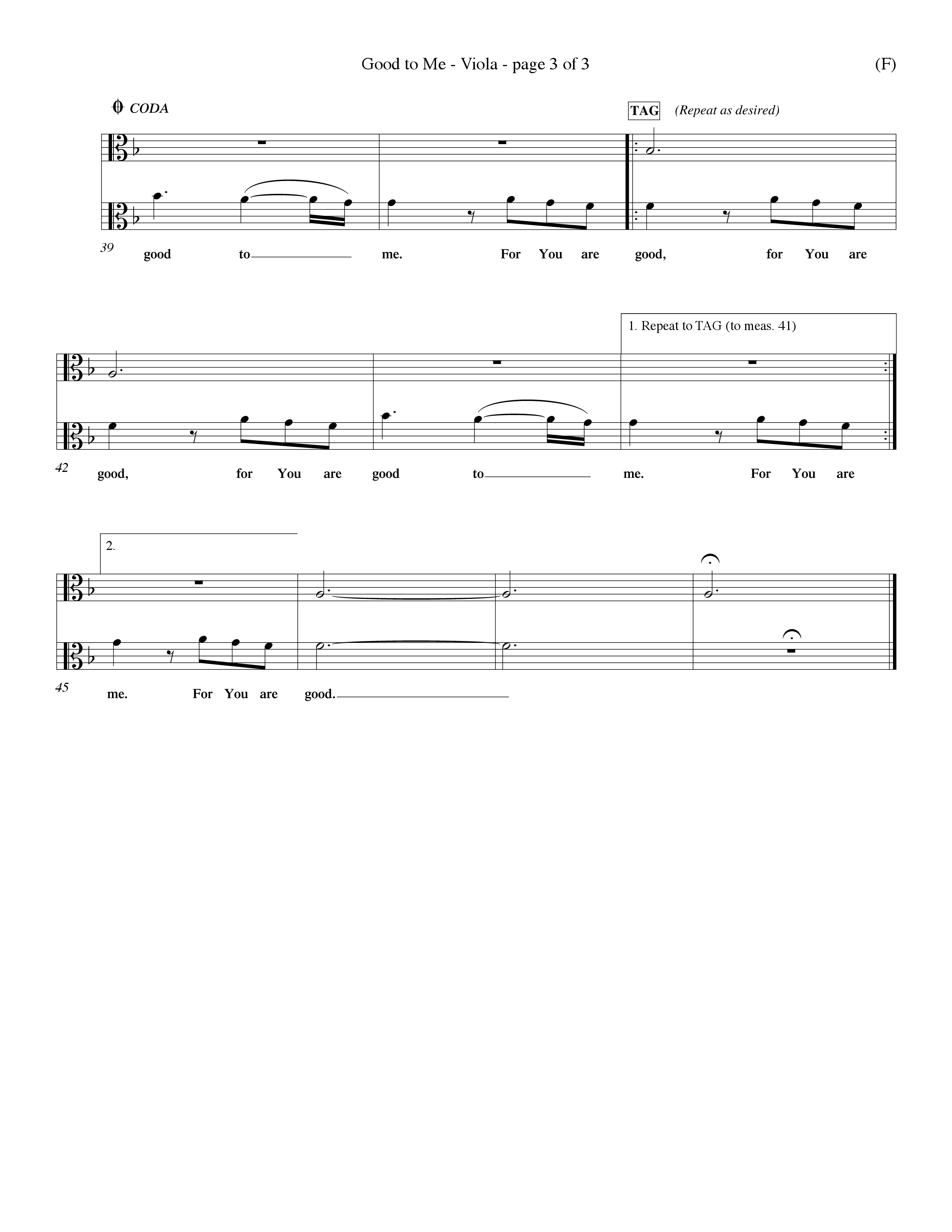 Good To Me (Choral Anthem SATB) Viola (Word Music Choral / Arr. Dave Williamson / d)