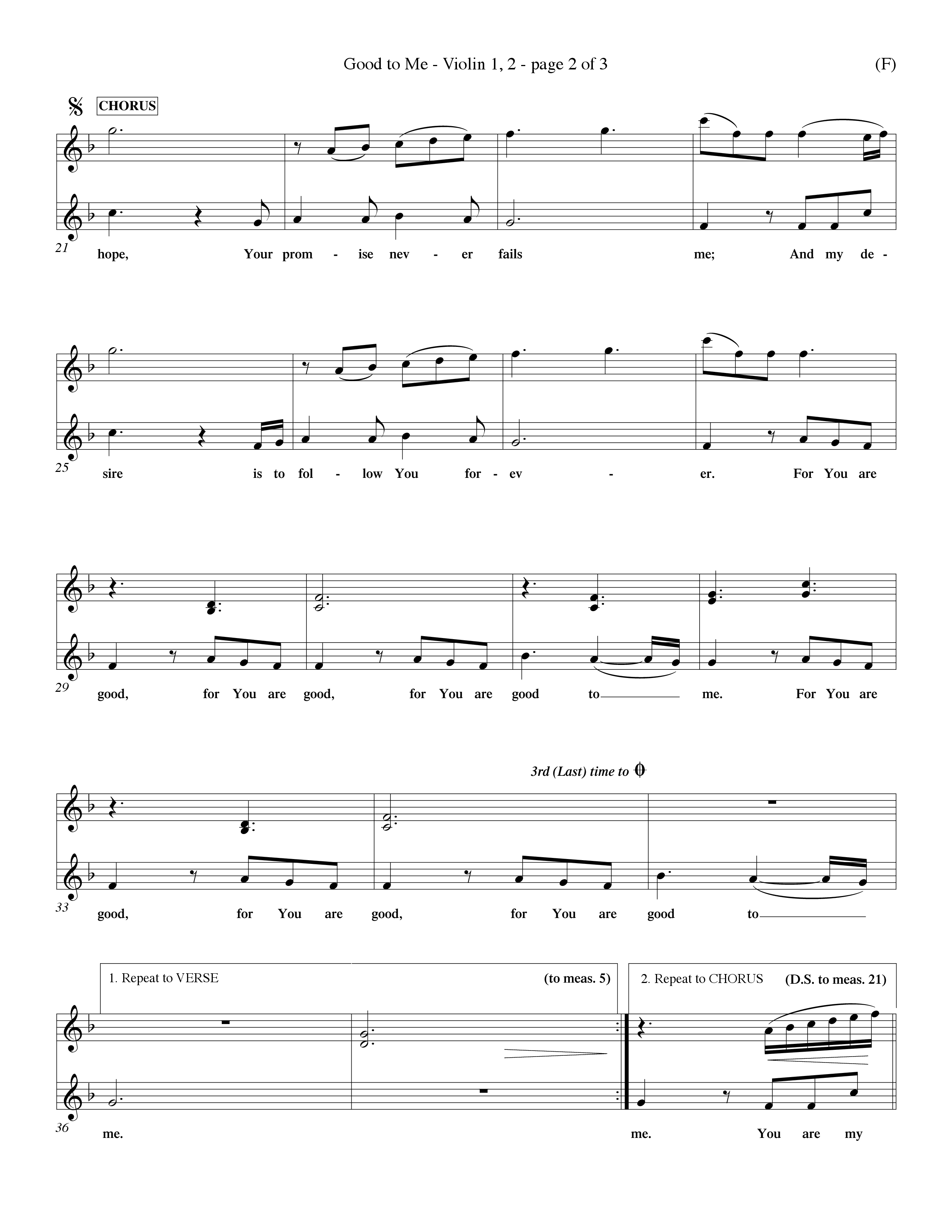 Good To Me (Choral Anthem SATB) Violin 1/2 (Word Music Choral / Arr. Dave Williamson / d)