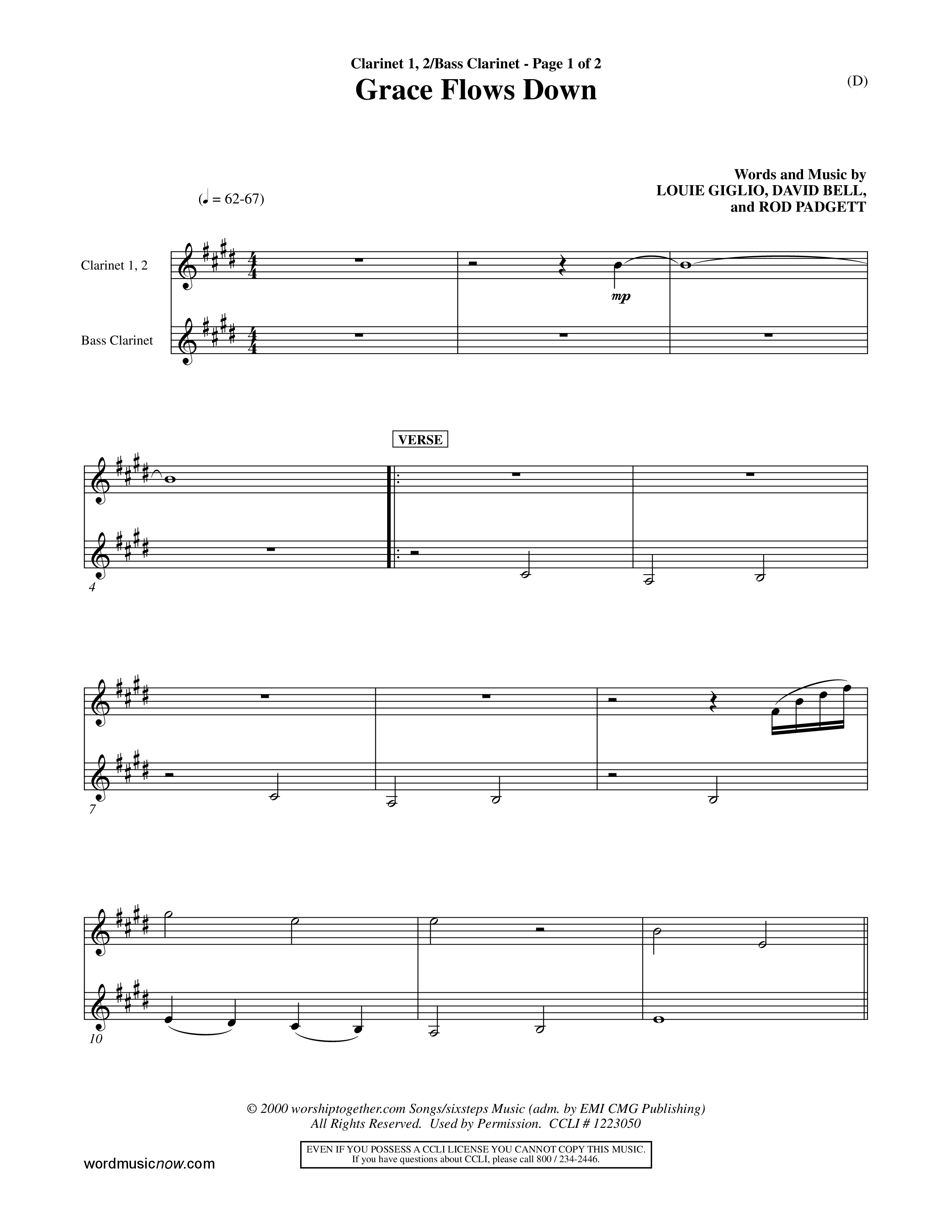 Grace Flows Down (Choral Anthem SATB) Clarinet 1/2, Bass Clarinet (Word Music Choral)