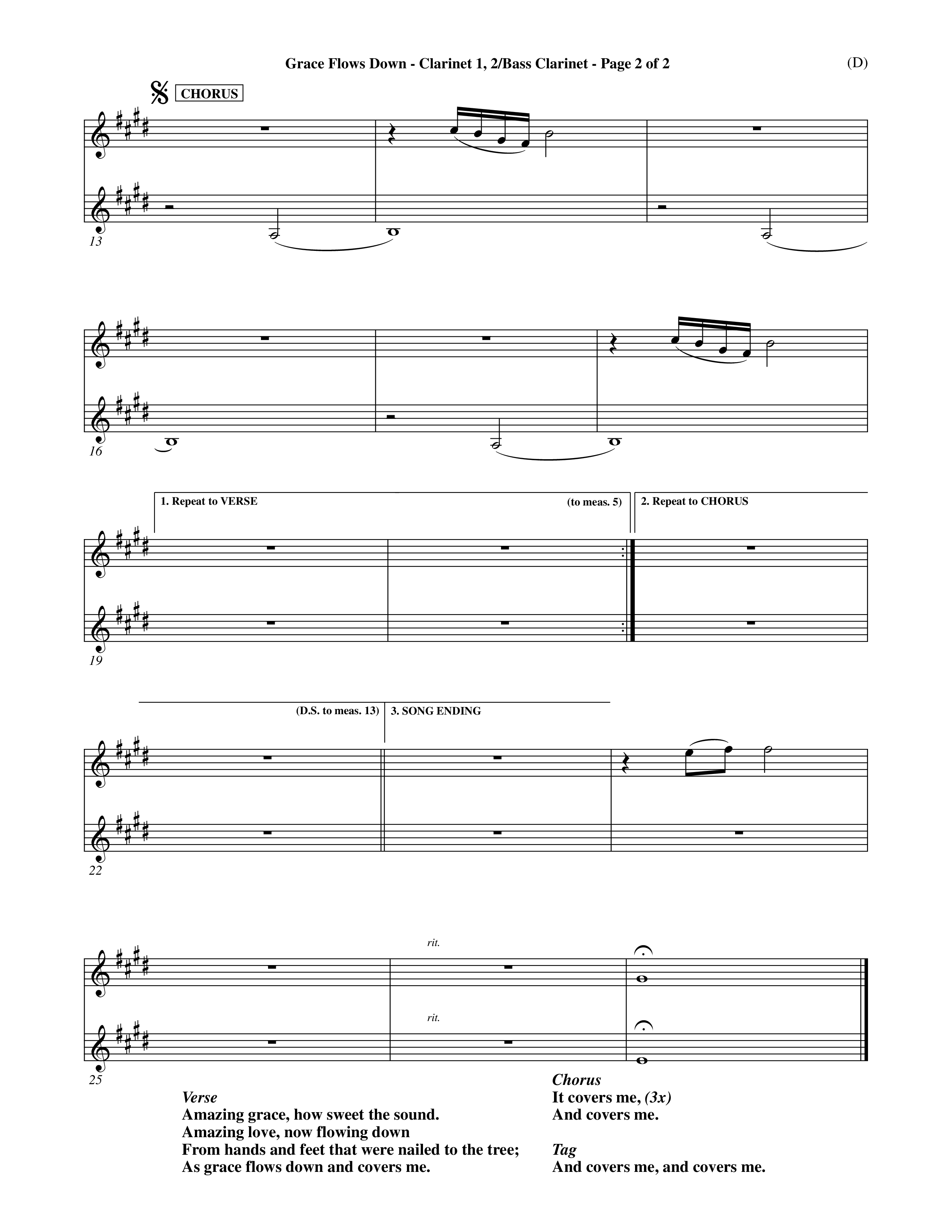 Grace Flows Down (Choral Anthem SATB) Clarinet 1/2, Bass Clarinet (Word Music Choral)