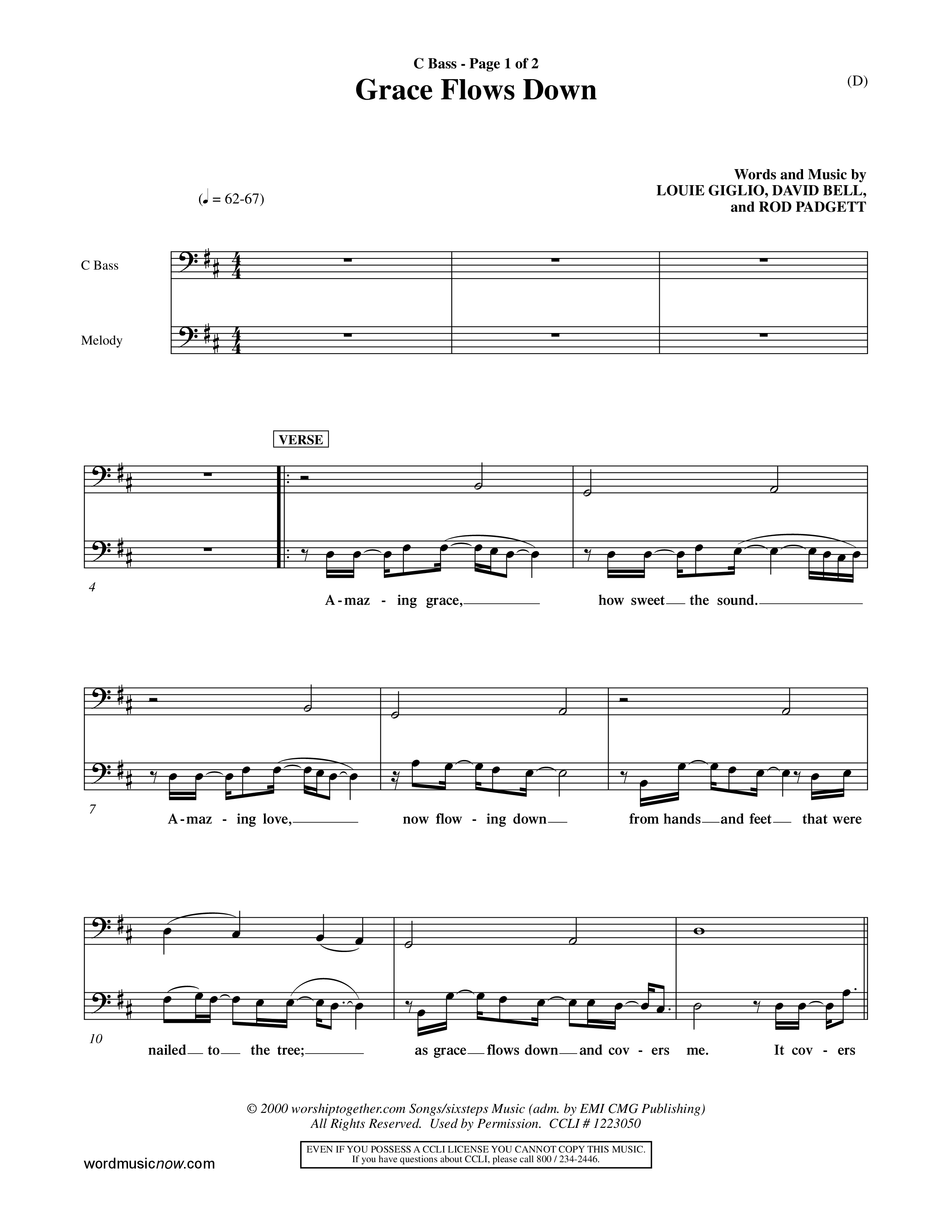 Grace Flows Down (Choral Anthem SATB) Contrabass (Word Music Choral)