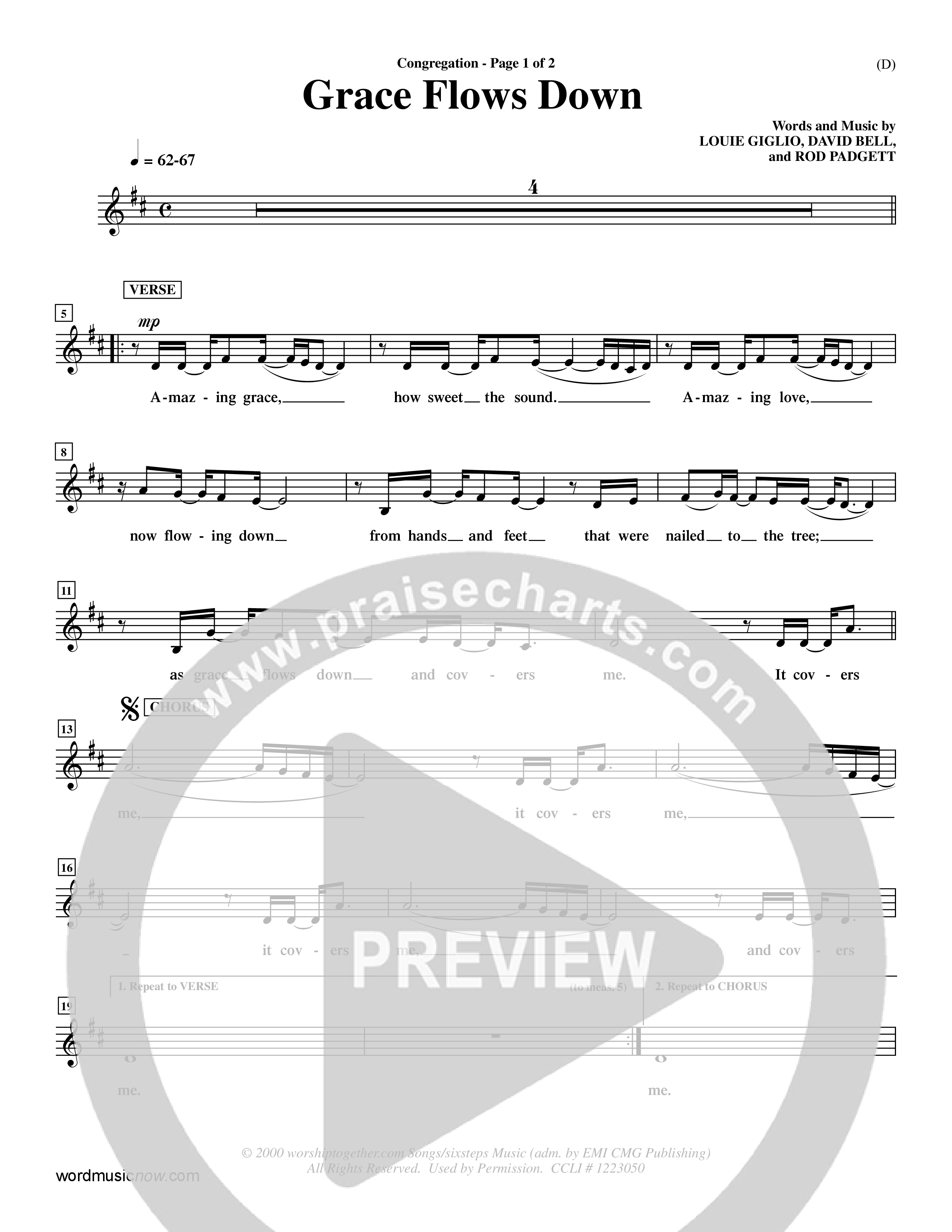 Grace Flows Down (Choral Anthem SATB) Lead Sheet (Mel) (Word Music Choral)