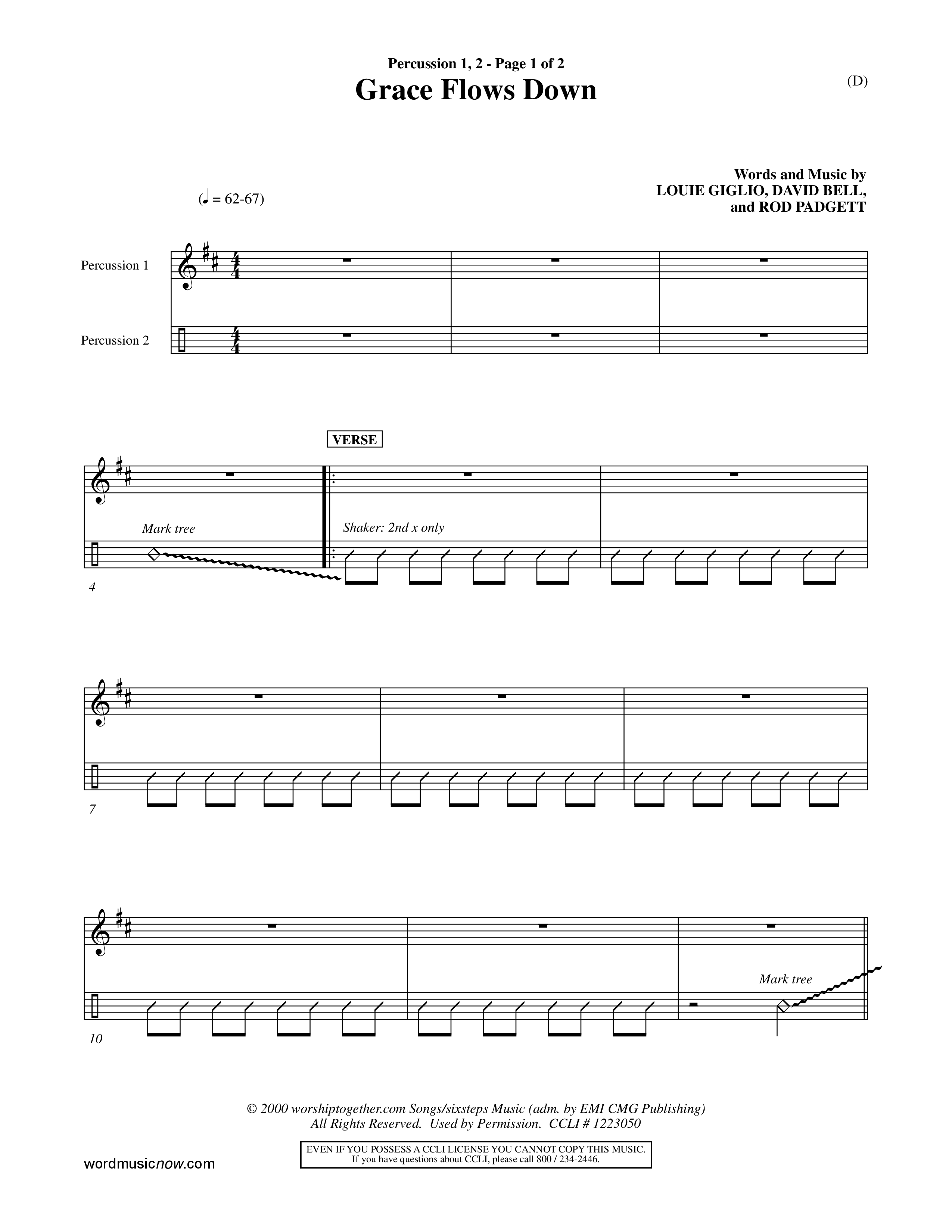 Grace Flows Down (Choral Anthem SATB) Percussion 1/2 (Word Music Choral)