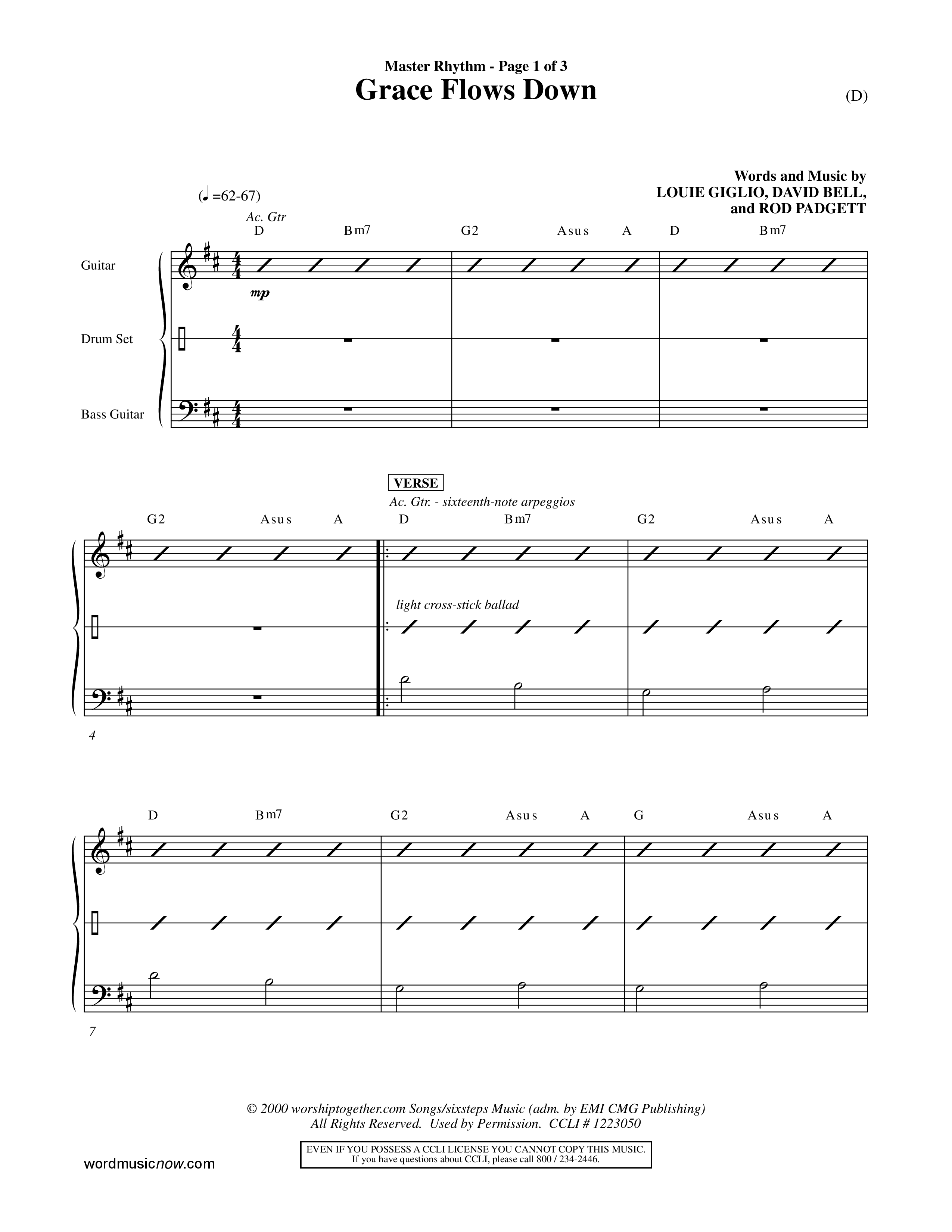 Grace Flows Down (Choral Anthem SATB) Rhythm Chart (Word Music Choral)