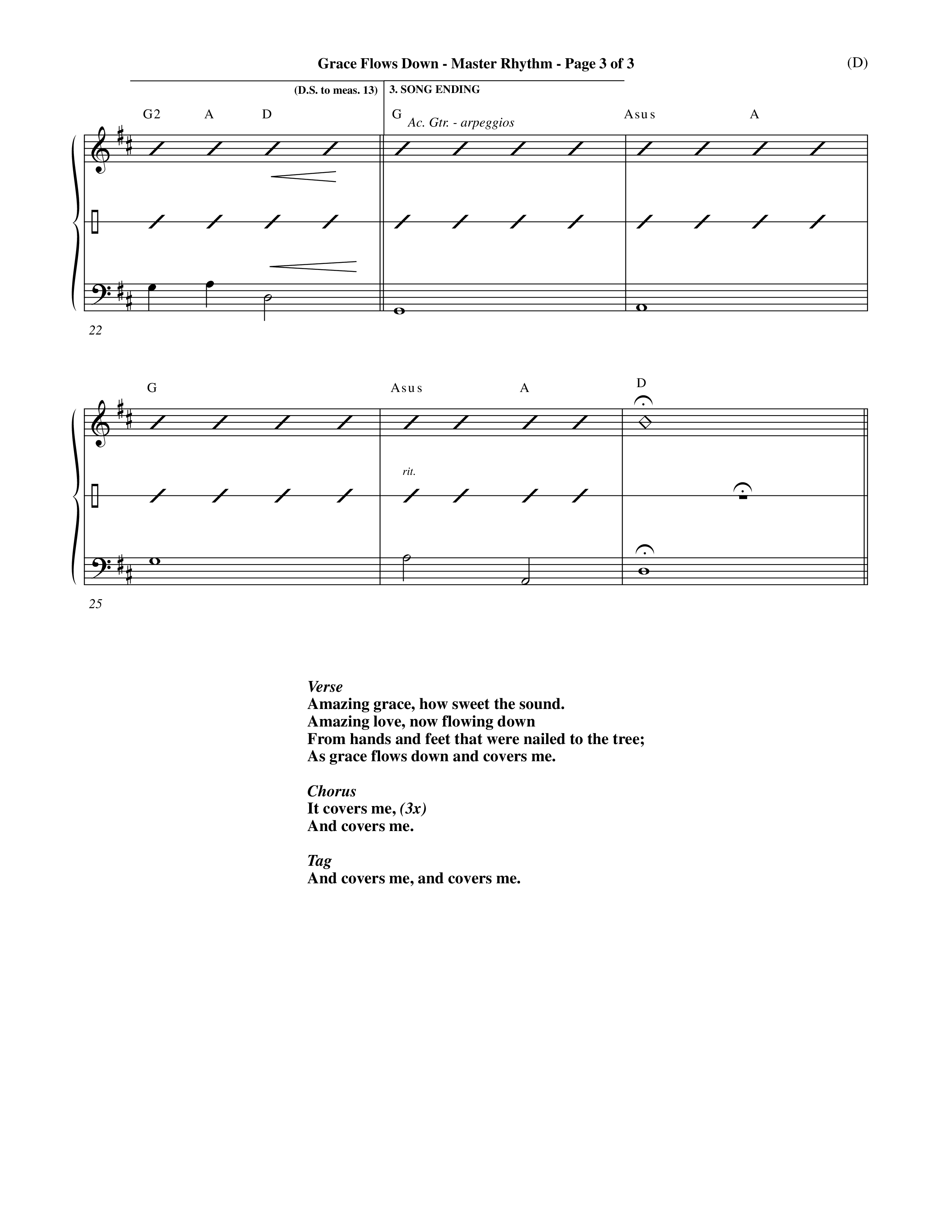 Grace Flows Down (Choral Anthem SATB) Rhythm Chart (Word Music Choral)