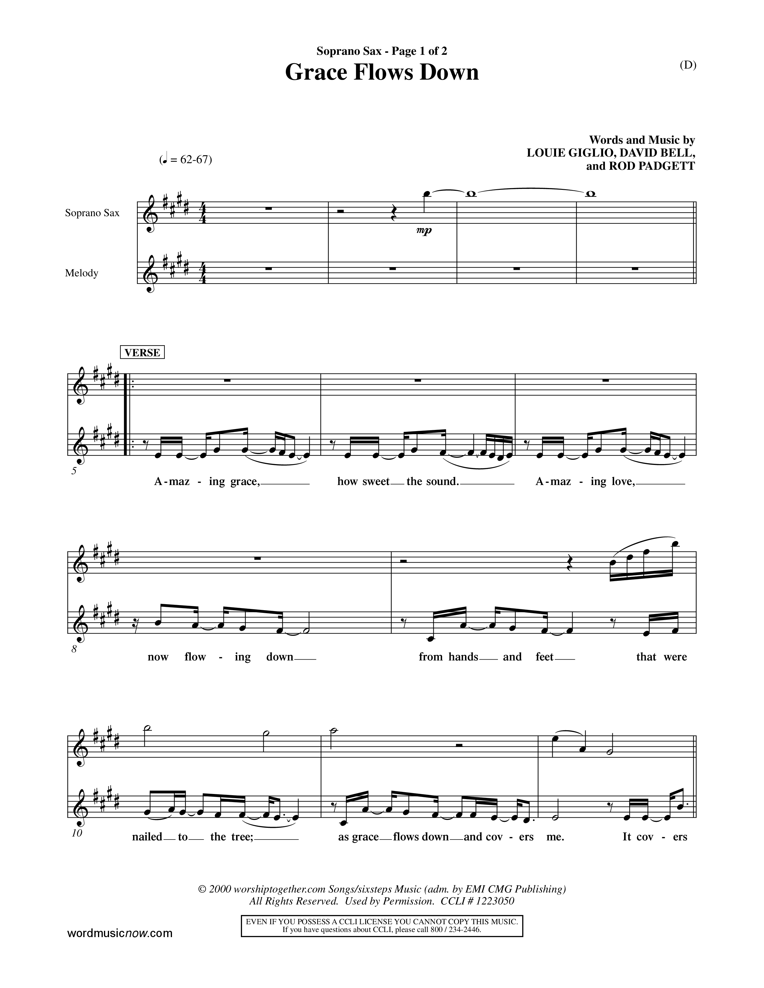 Grace Flows Down (Choral Anthem SATB) Saxophone (Word Music Choral)