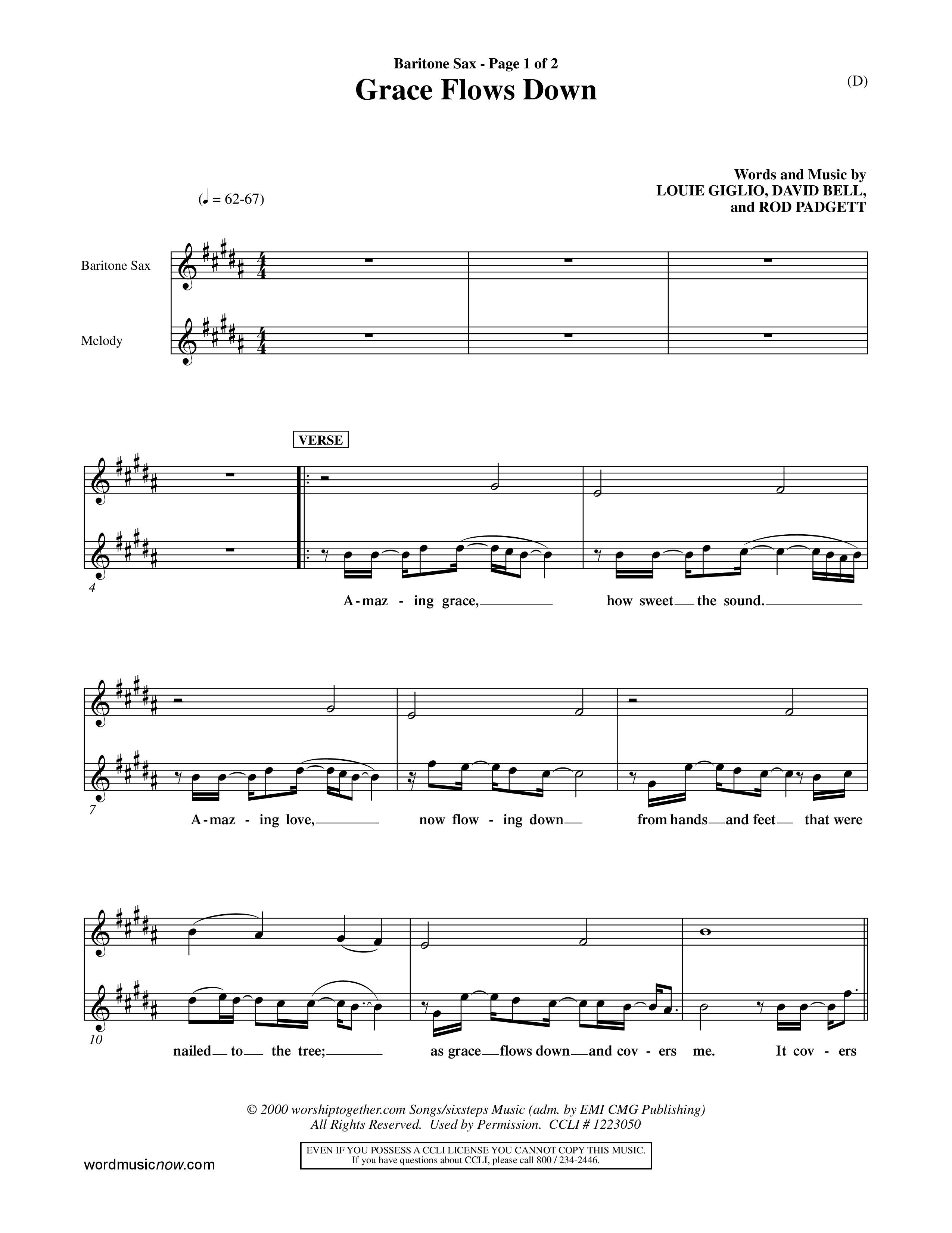 Grace Flows Down (Choral Anthem SATB) Saxophone (Word Music Choral)