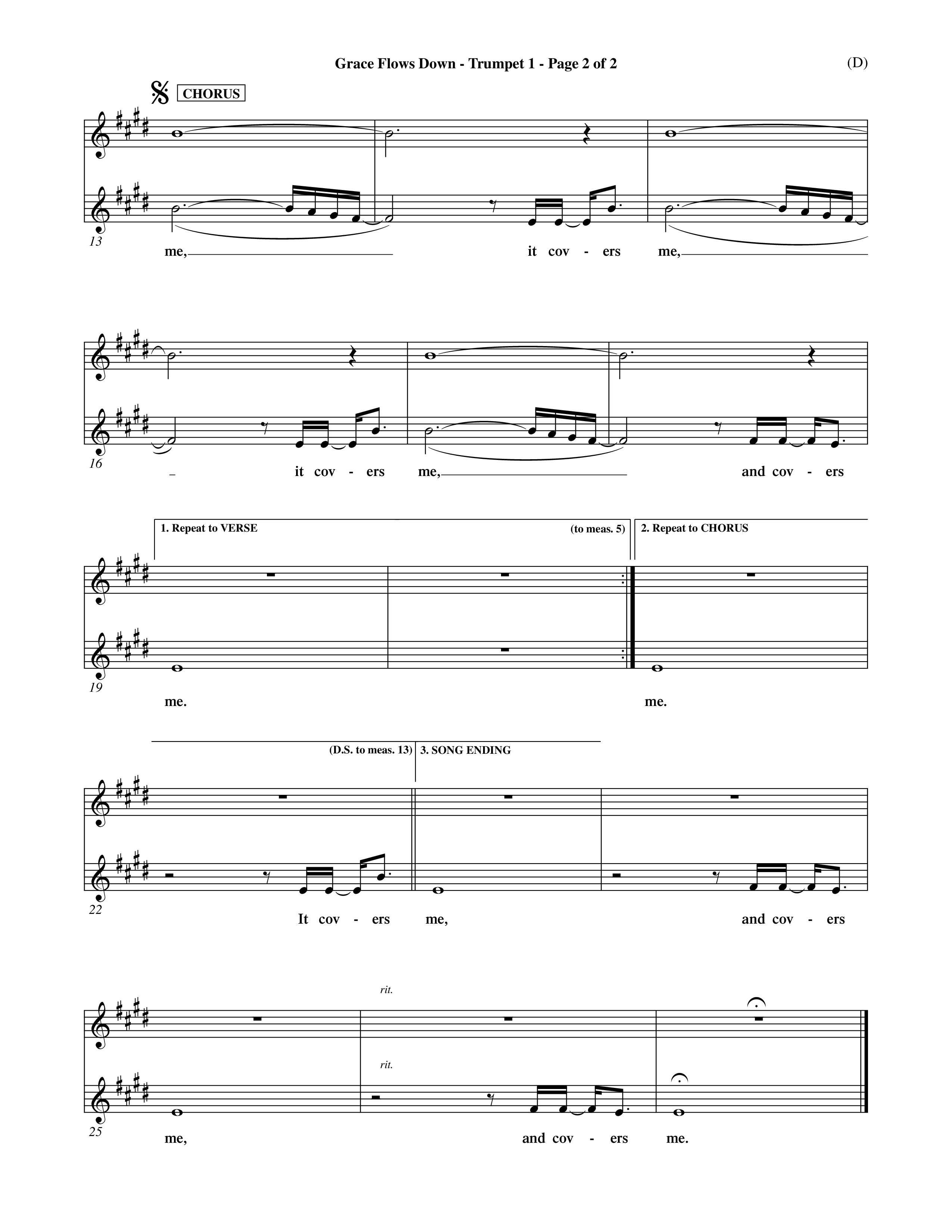 Grace Flows Down (Choral Anthem SATB) Trumpet 1 (Word Music Choral)
